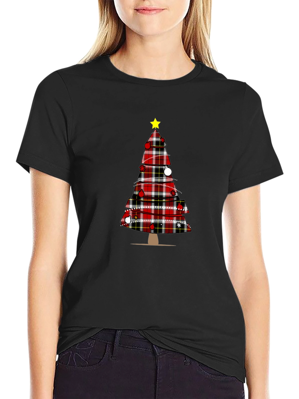 Festive Plaid Christmas Tree Graphic Tee