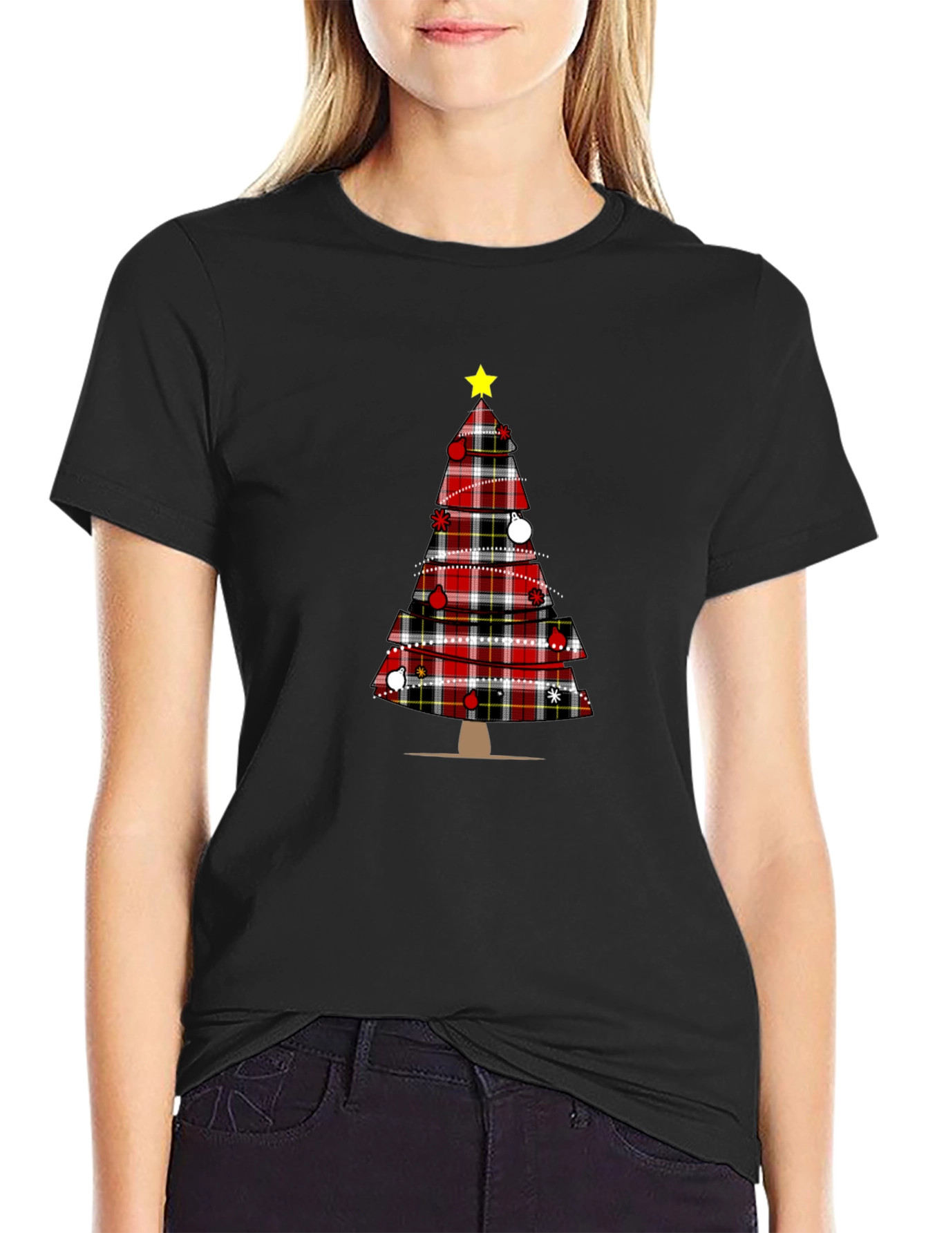 Festive Plaid Christmas Tree Graphic Tee