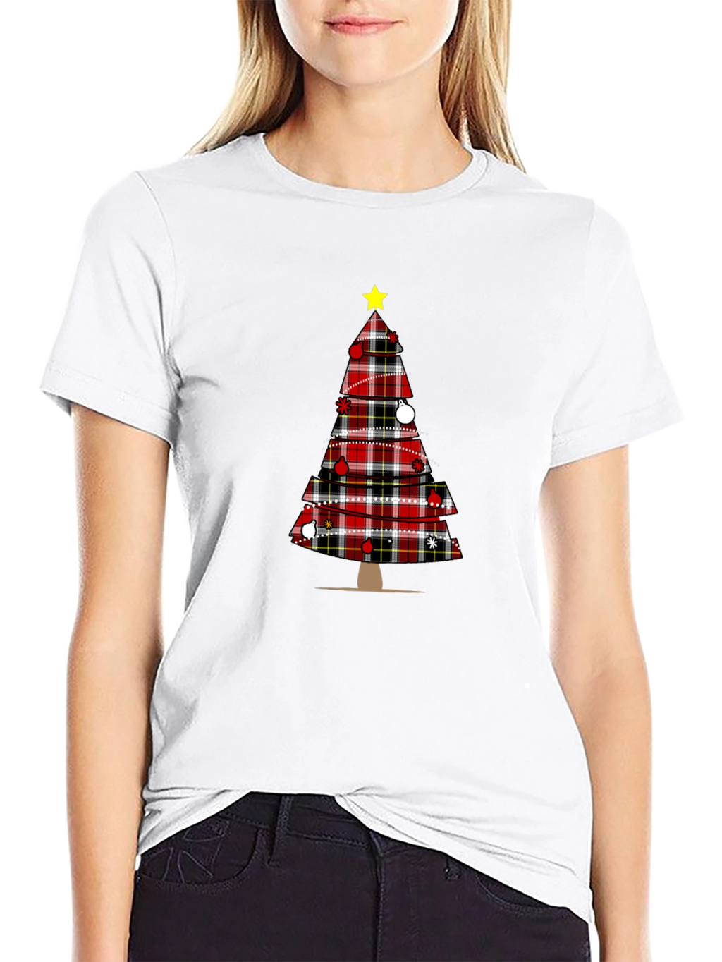 Festive Plaid Christmas Tree Graphic Tee
