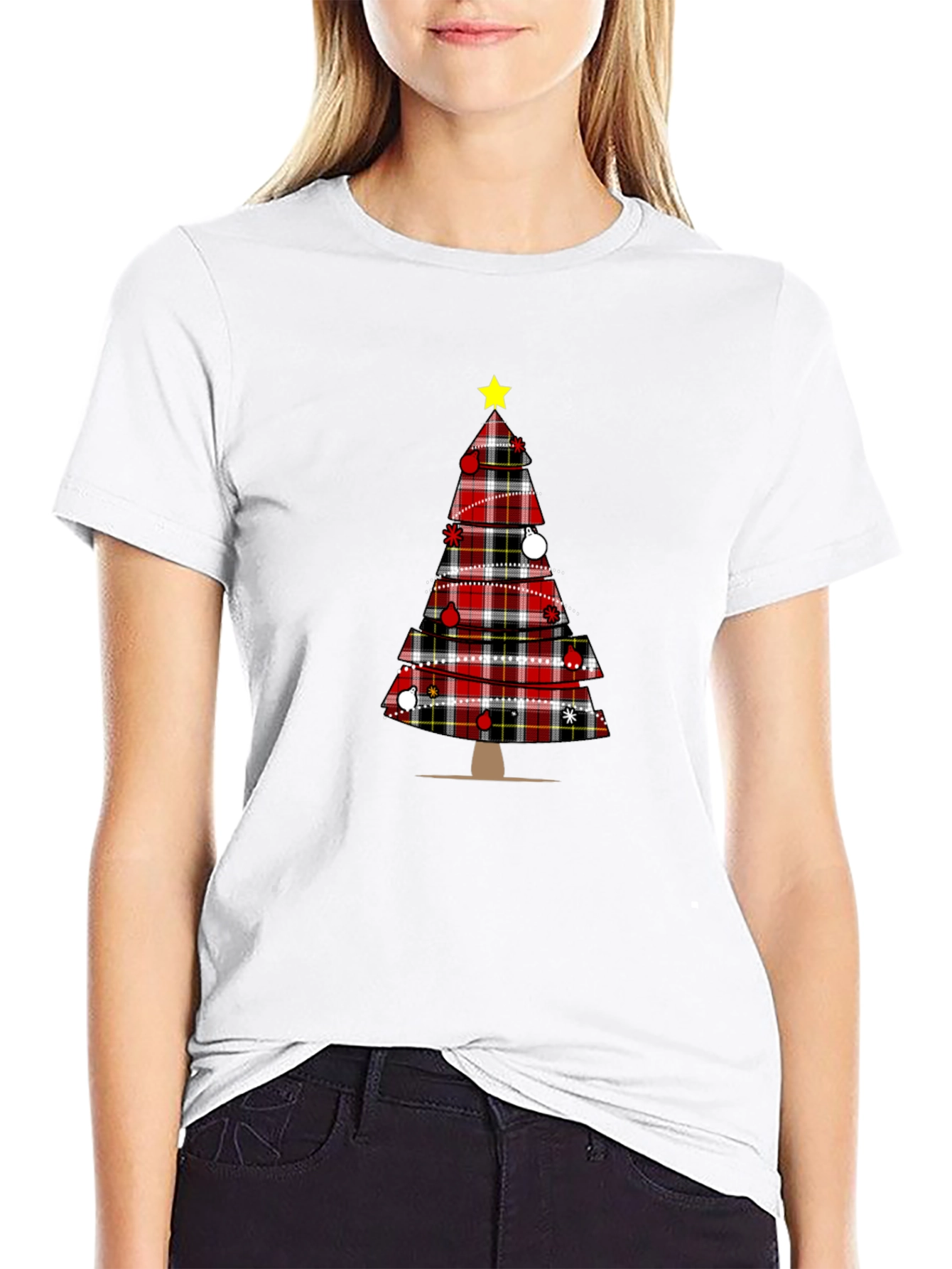 Festive Plaid Christmas Tree Graphic Tee