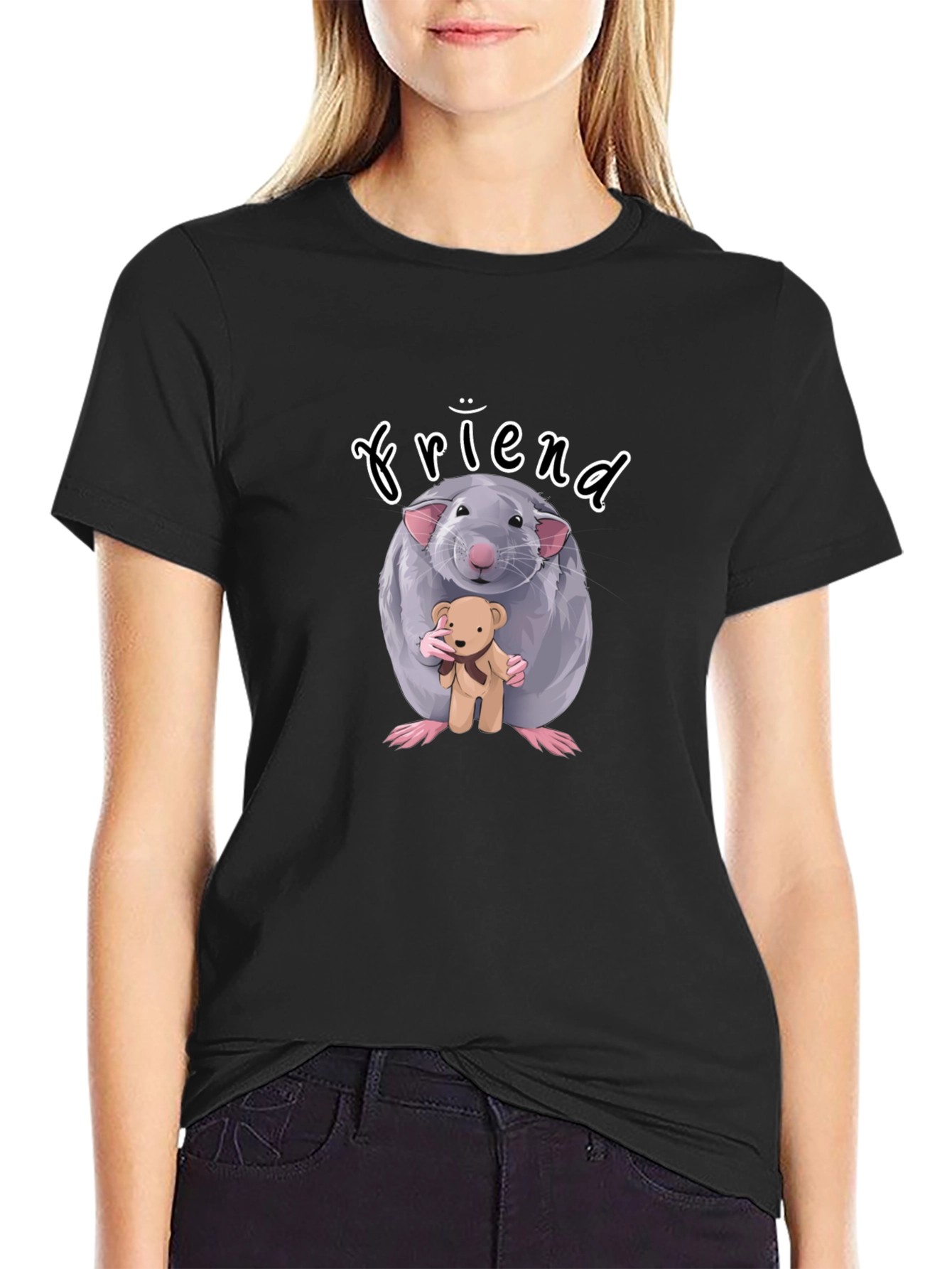 Friend Rat with Teddy Bear T-Shirt - Cute & Unique Design