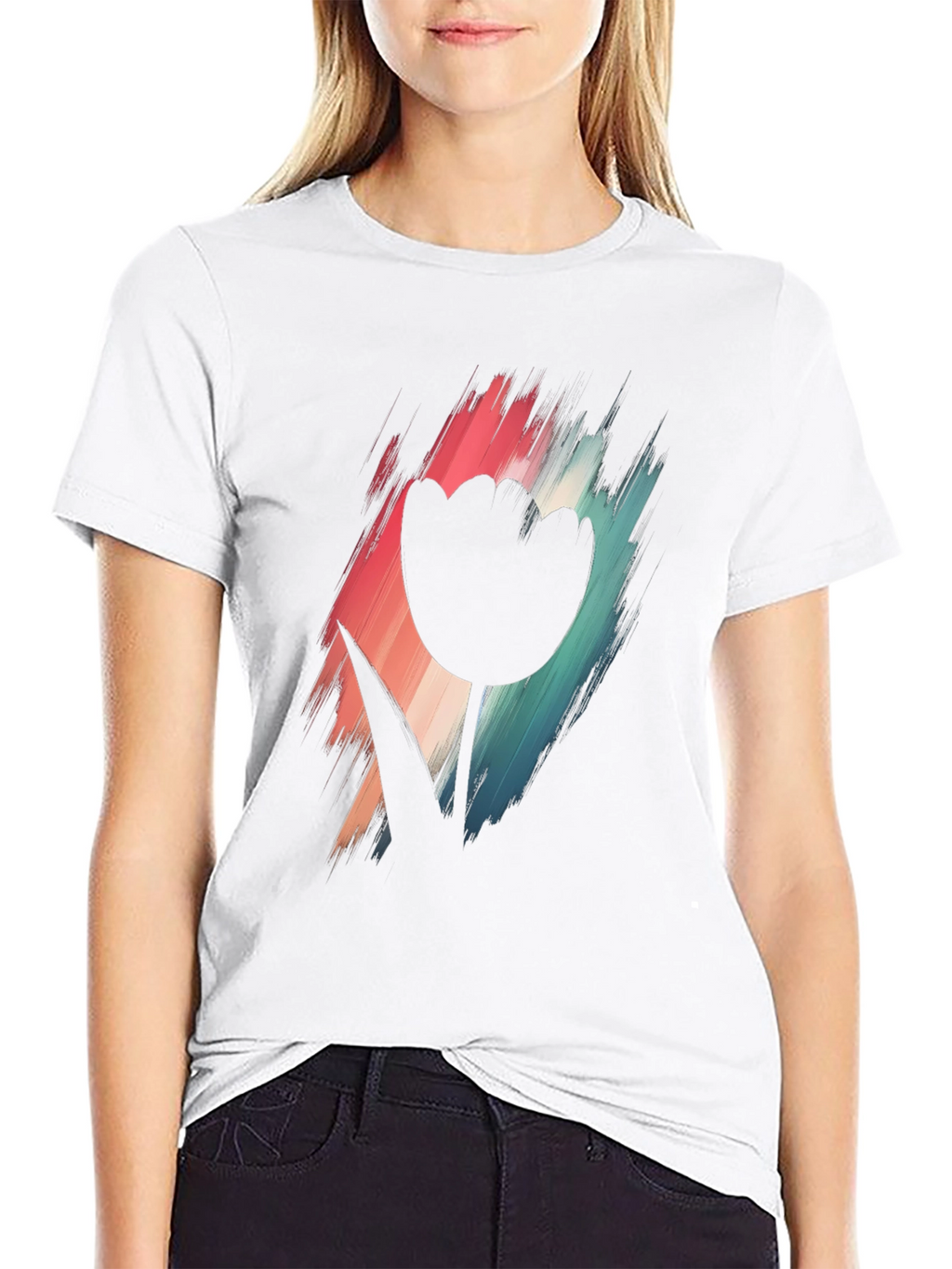 Modern Tulip Graphic Tee - Black Cotton Blend