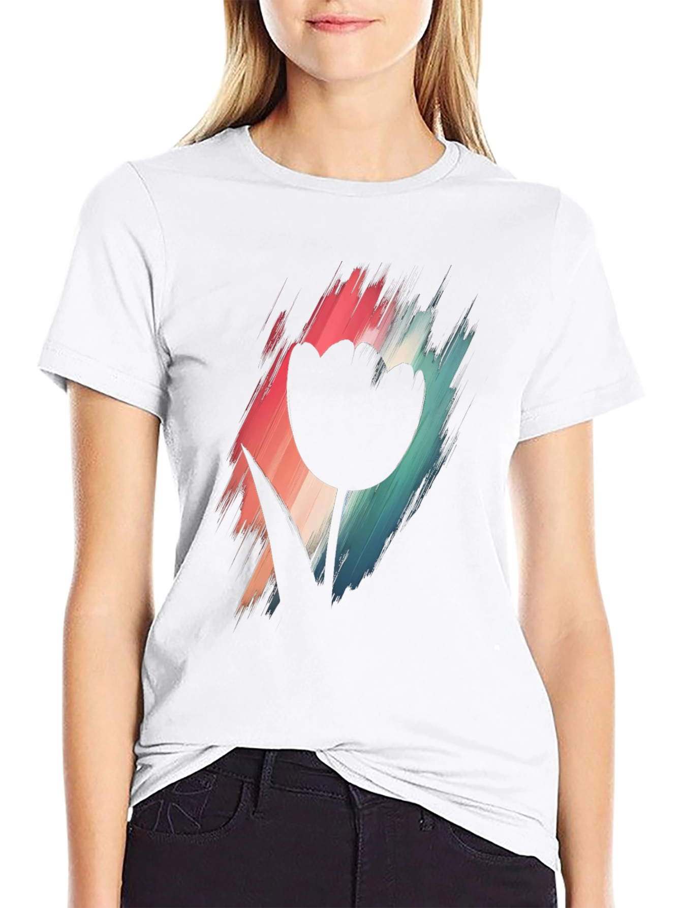 Modern Tulip Graphic Tee - Black Cotton Blend