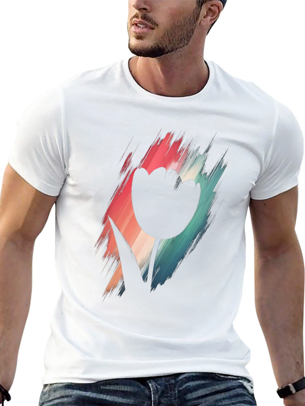 Modern Tulip Graphic Tee - Black Cotton Blend