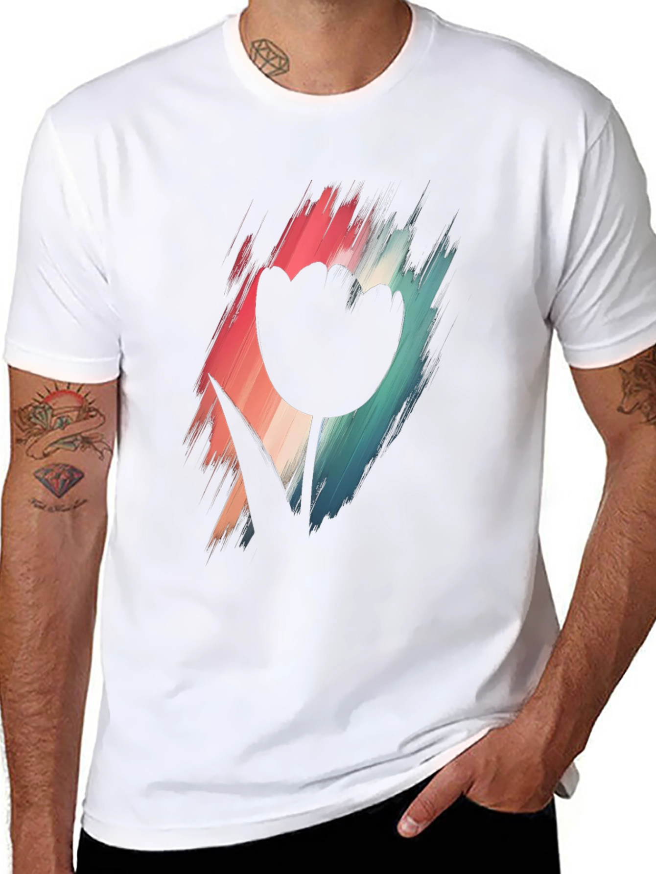 Modern Tulip Graphic Tee - Black Cotton Blend