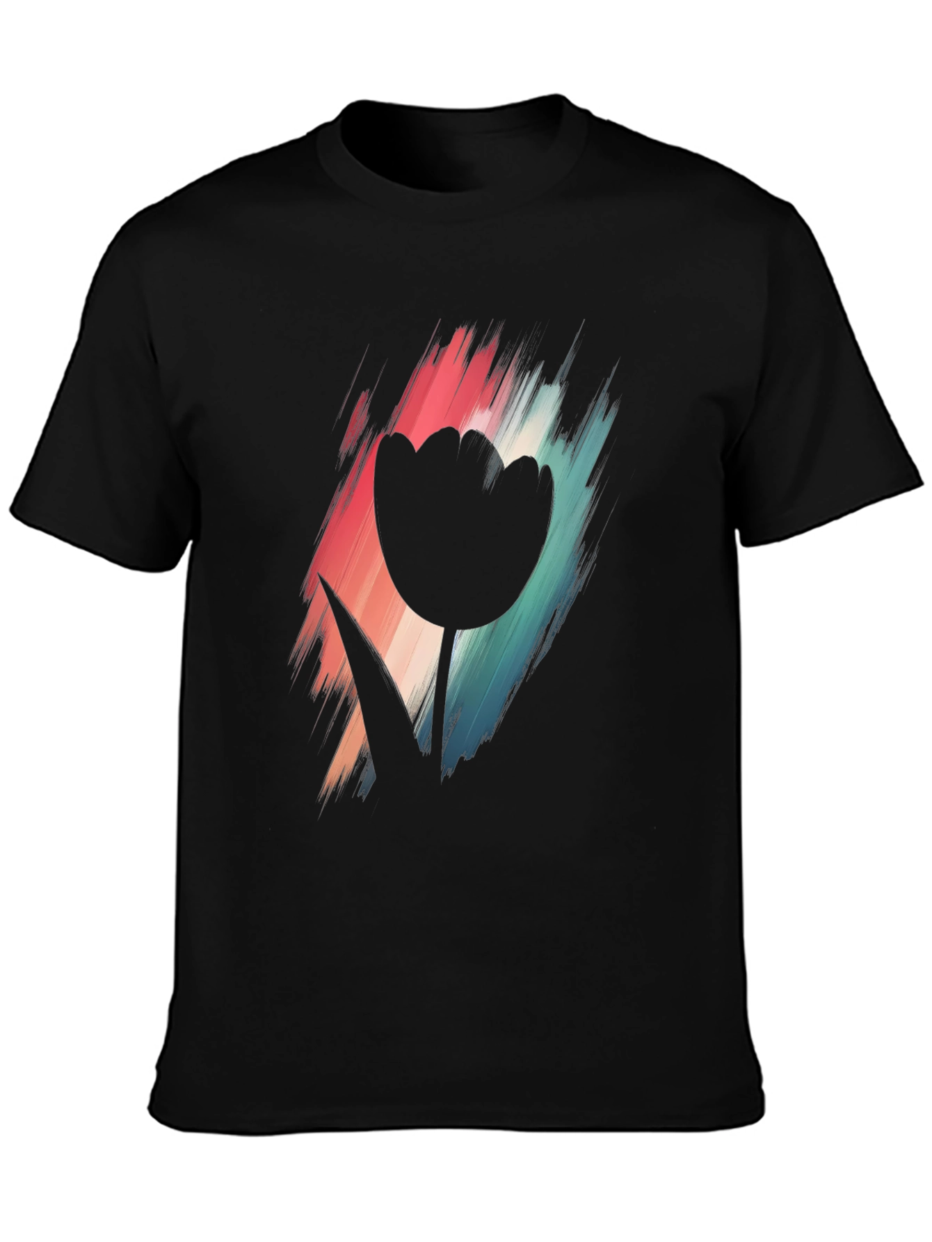 Modern Tulip Graphic Tee - Black Cotton Blend
