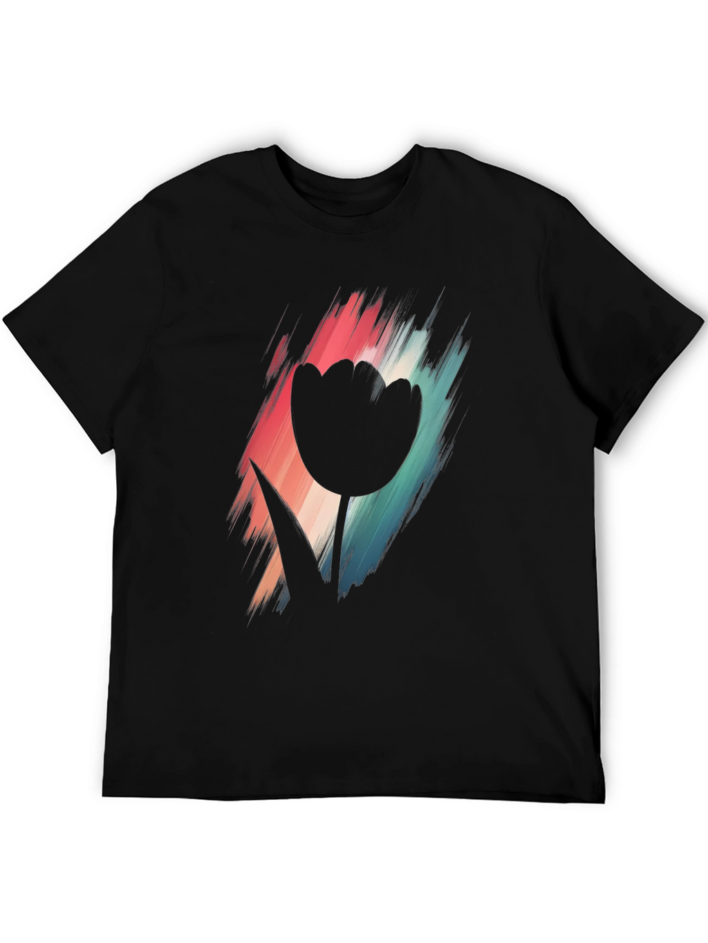 Modern Tulip Graphic Tee - Black Cotton Blend