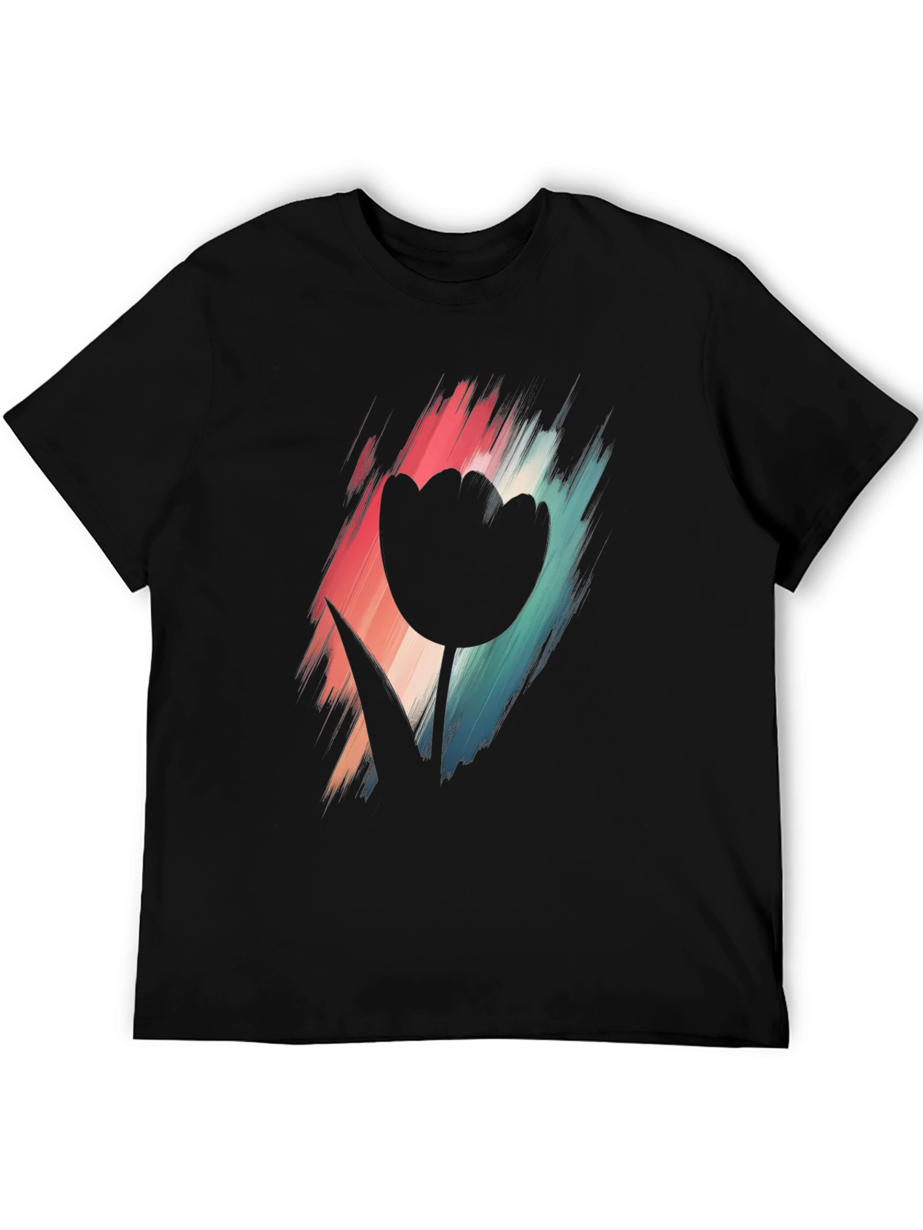Modern Tulip Graphic Tee - Black Cotton Blend