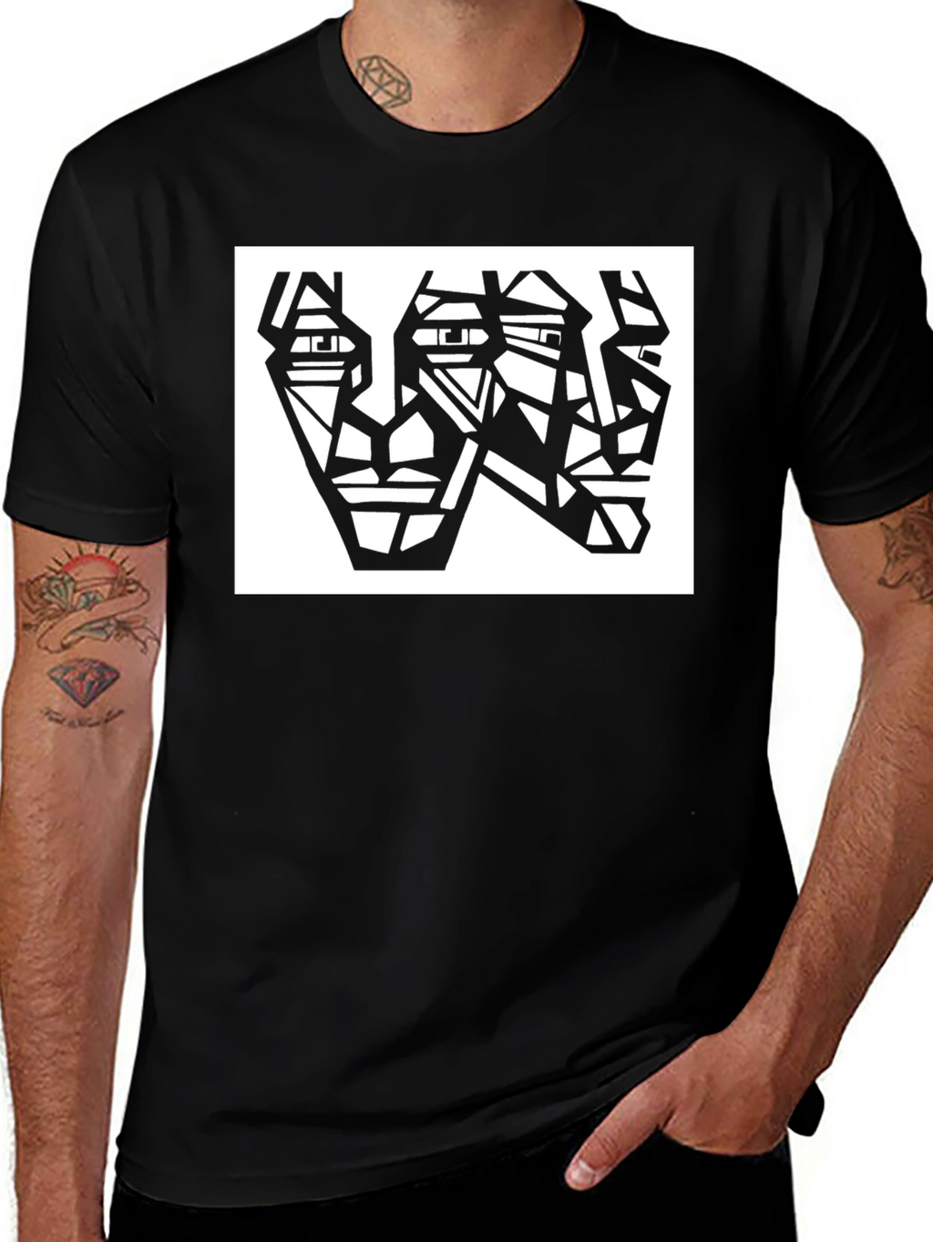 Abstract Faces Black T-Shirt