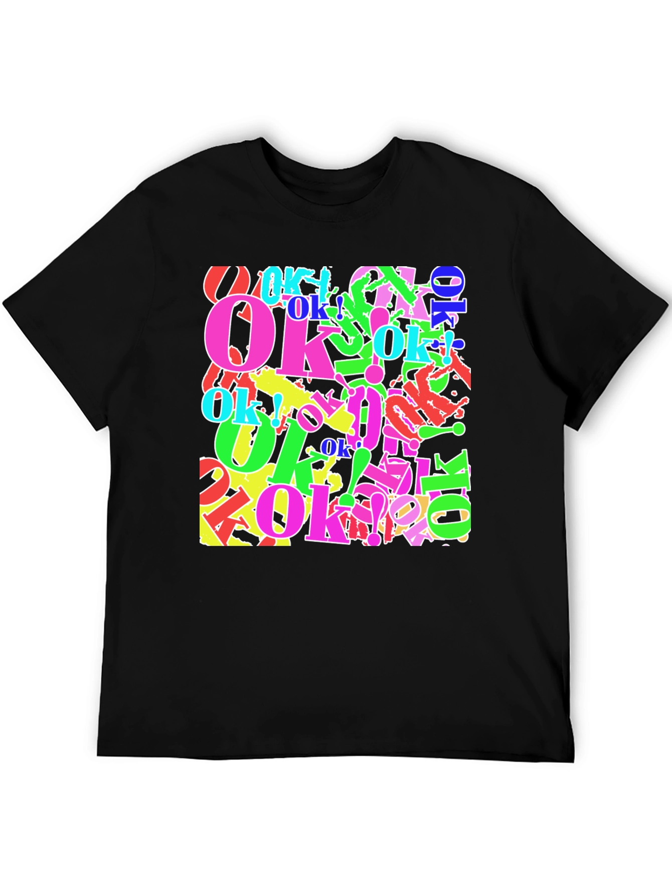 Colorful OK Graphic Print Black T-Shirt