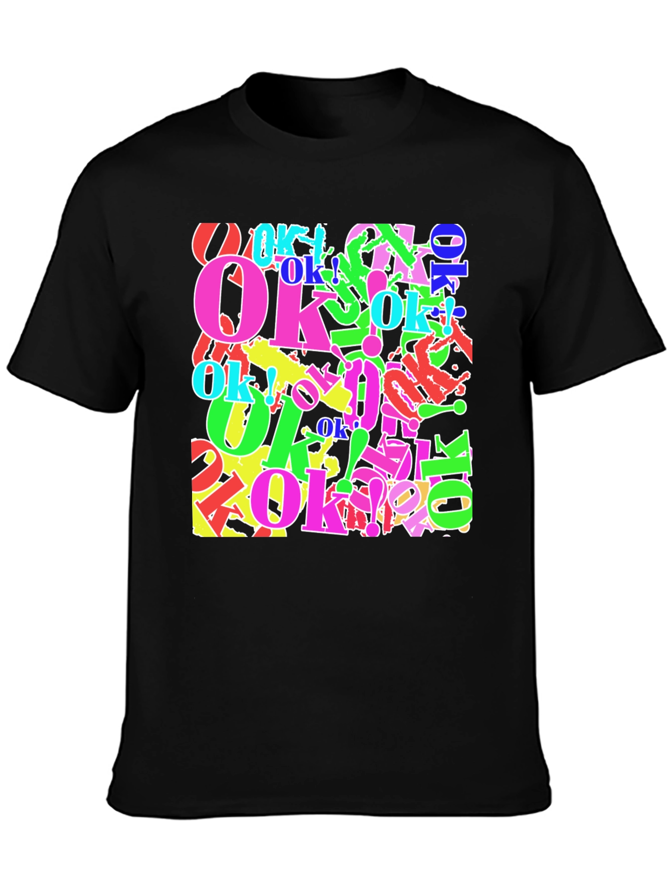 Colorful OK Graphic Print Black T-Shirt