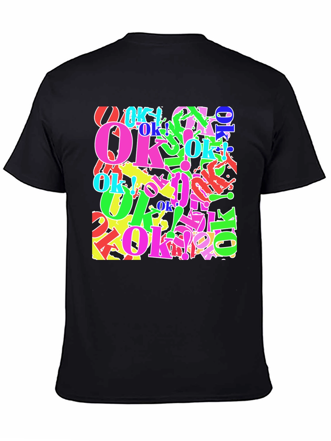 Colorful OK Graphic Print Black T-Shirt