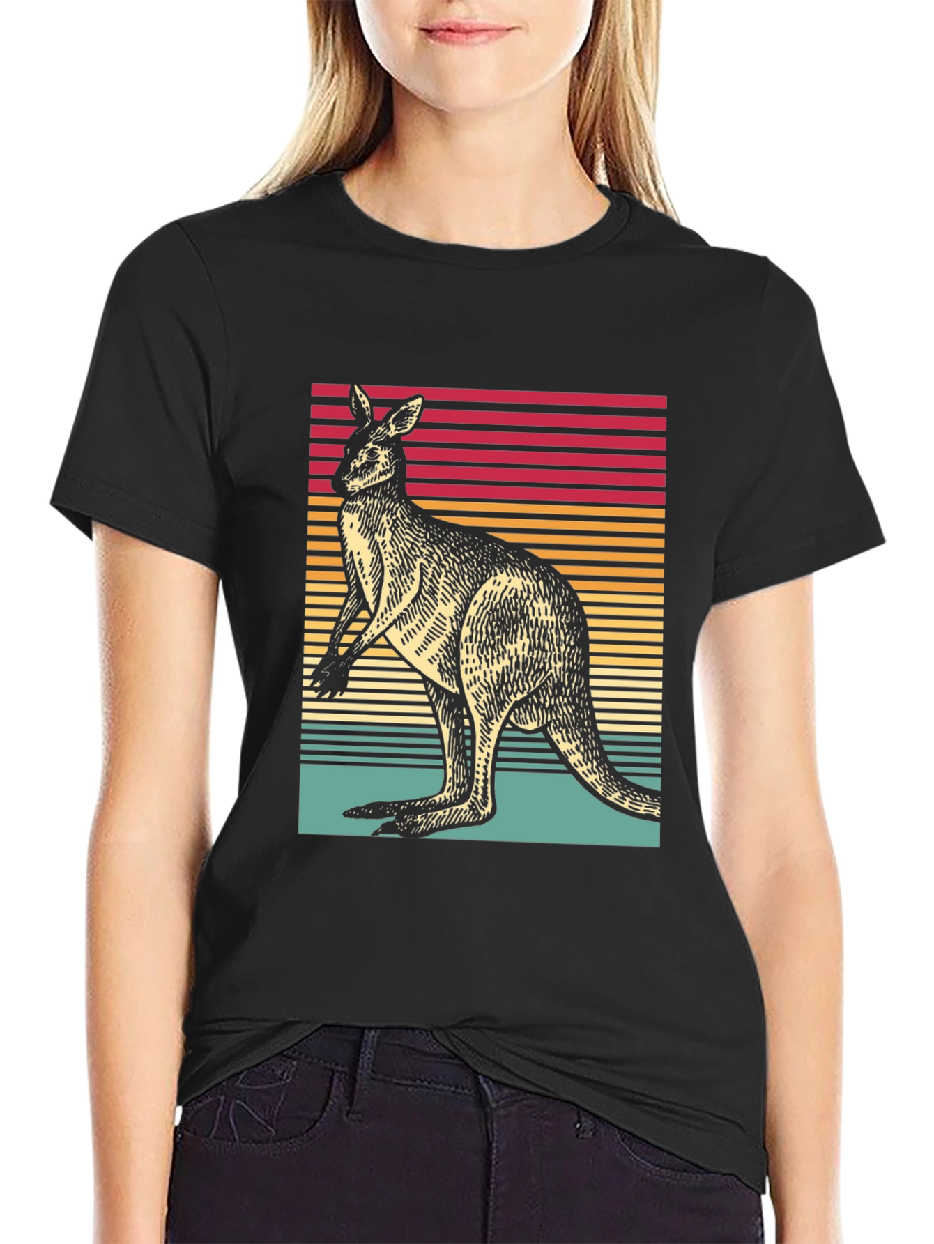 Retro Kangaroo T-Shirt: Vintage Stripe Design