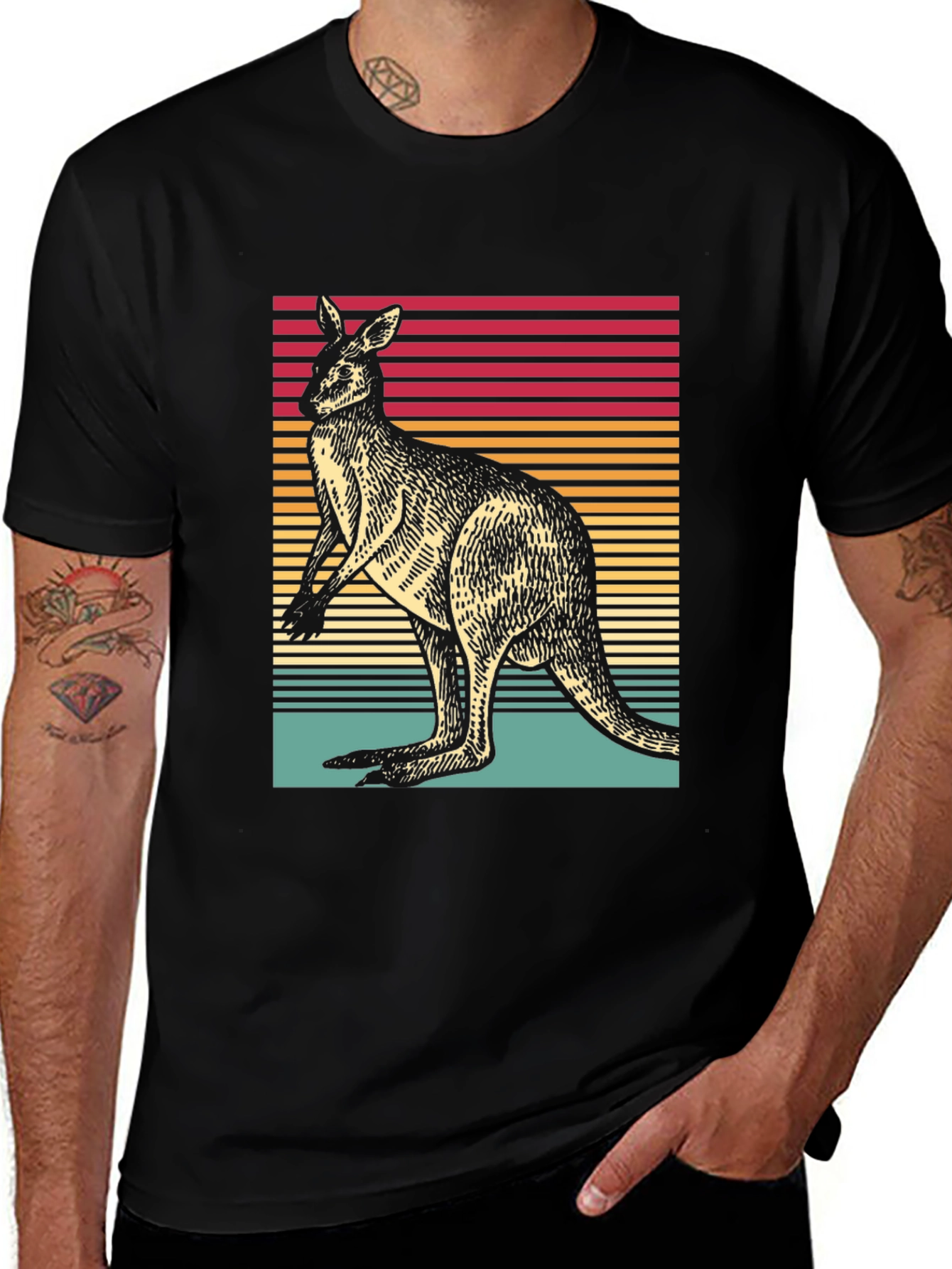 Retro Kangaroo T-Shirt: Vintage Stripe Design