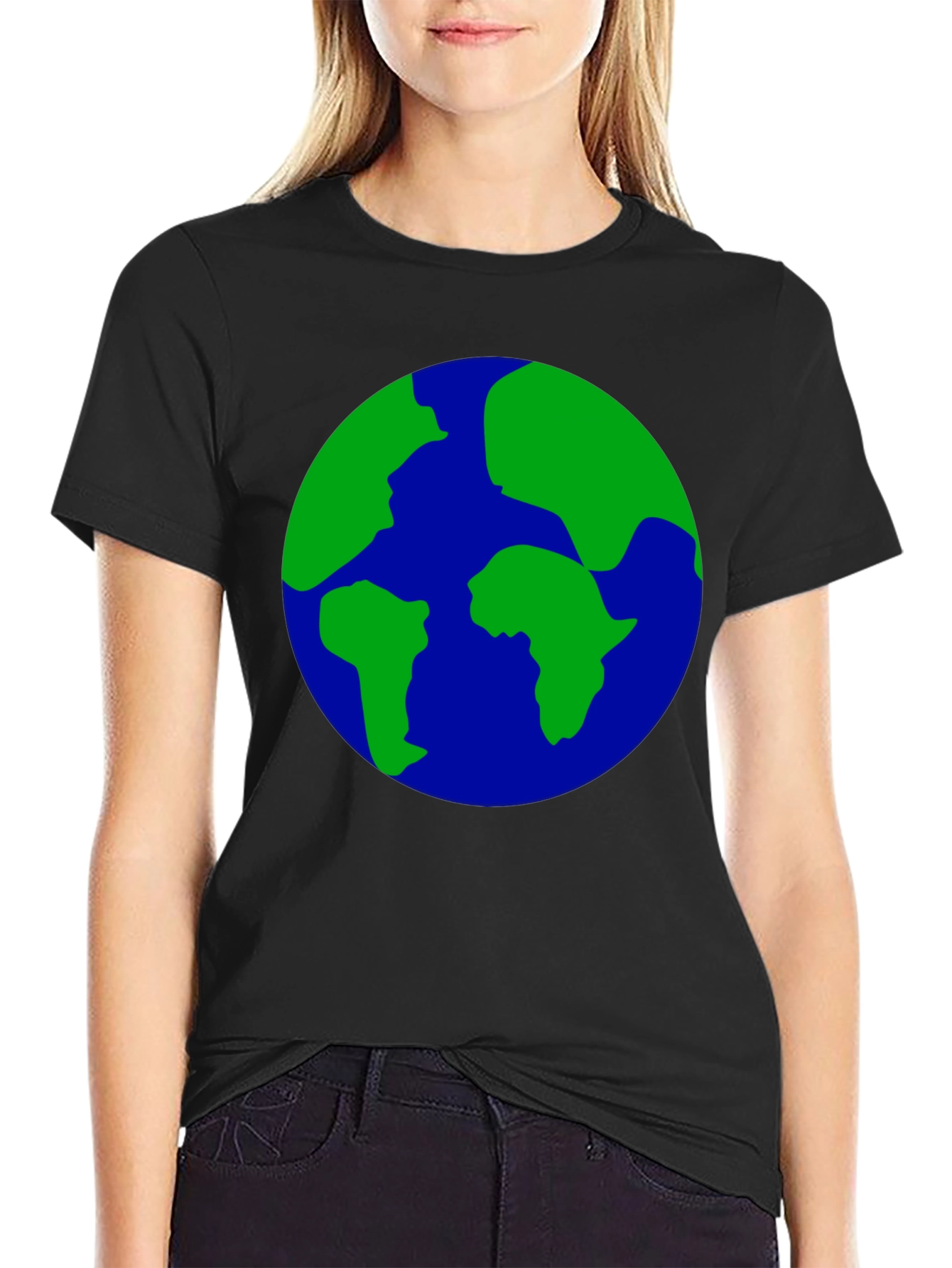 Earth Globe Graphic Print Black T-Shirt