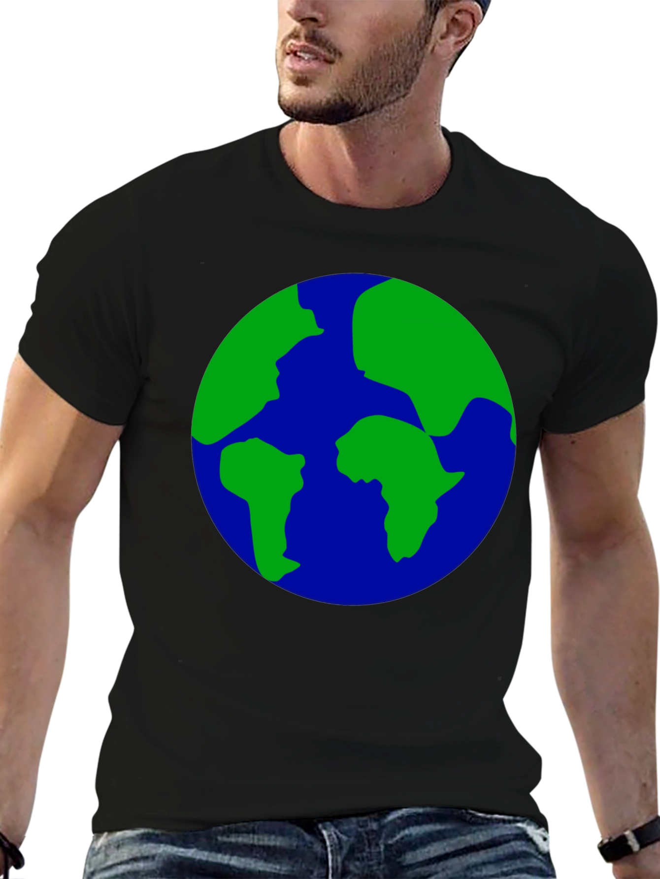 Earth Globe Graphic Print Black T-Shirt