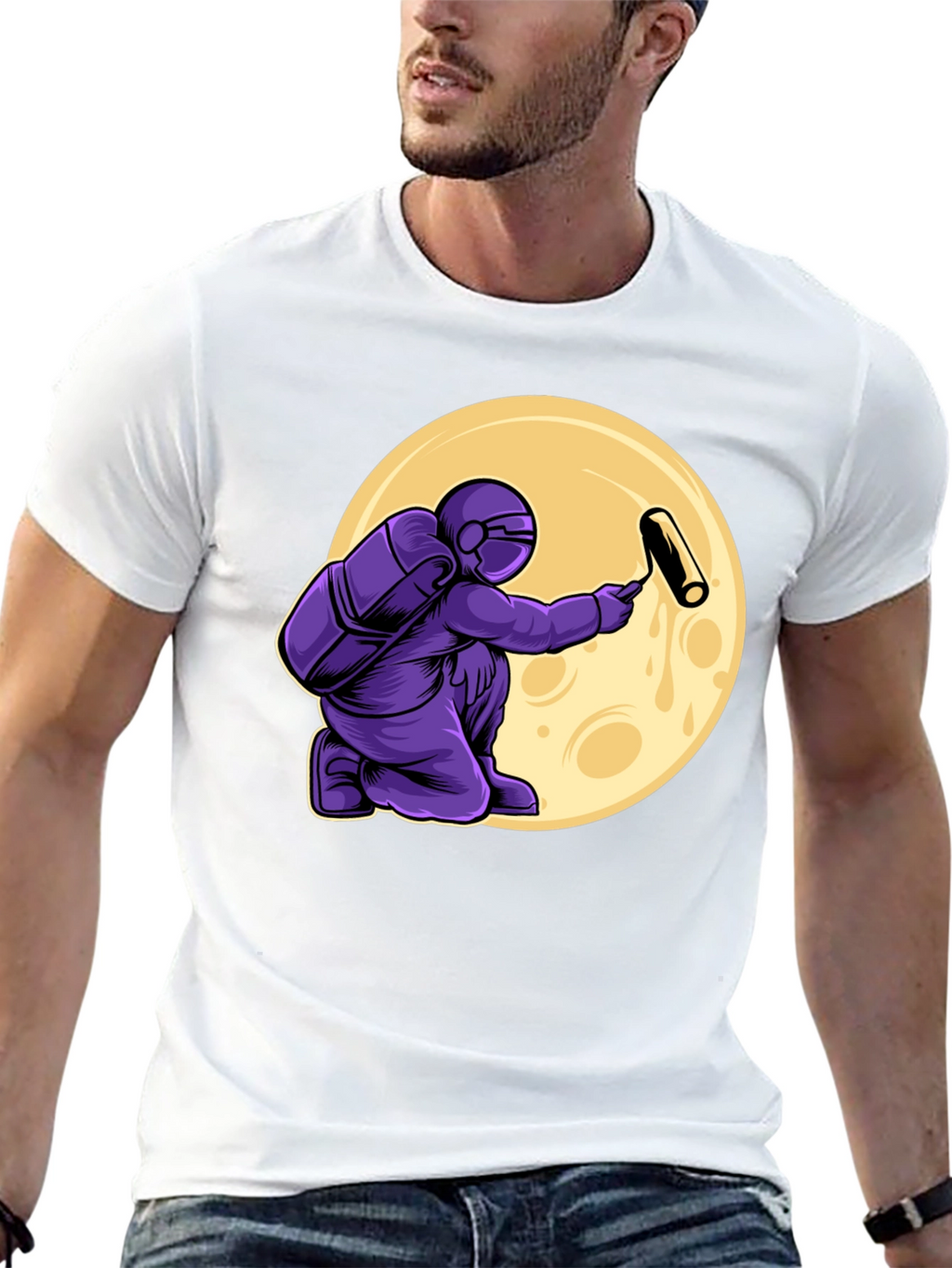 Astronaut Painting Moon T-Shirt - Graphic Tee