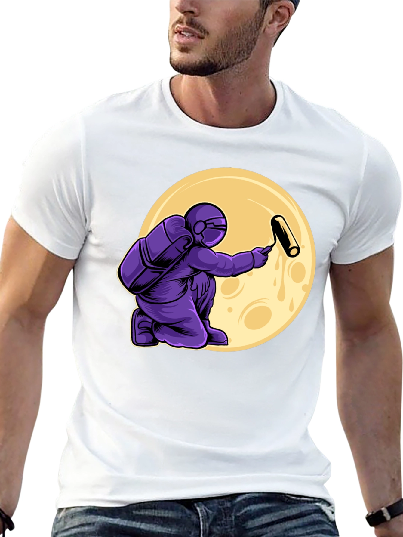 Astronaut Painting Moon T-Shirt - Graphic Tee