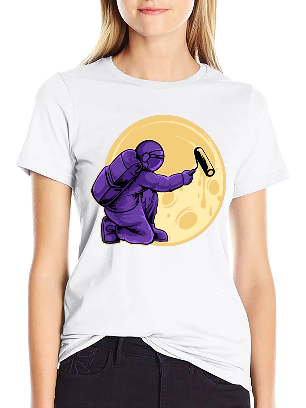 Astronaut Painting Moon T-Shirt - Graphic Tee