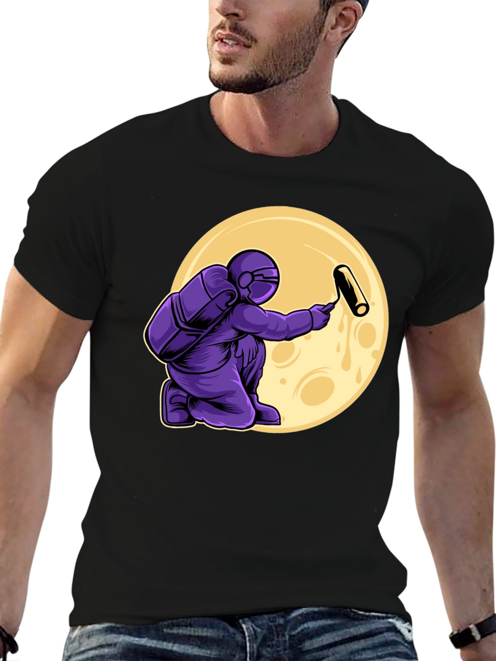 Astronaut Painting Moon T-Shirt - Graphic Tee