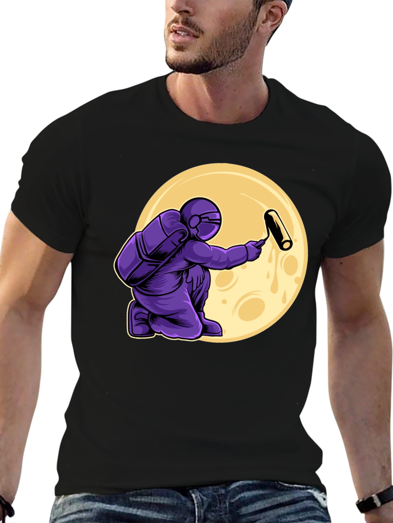 Astronaut Painting Moon T-Shirt - Graphic Tee