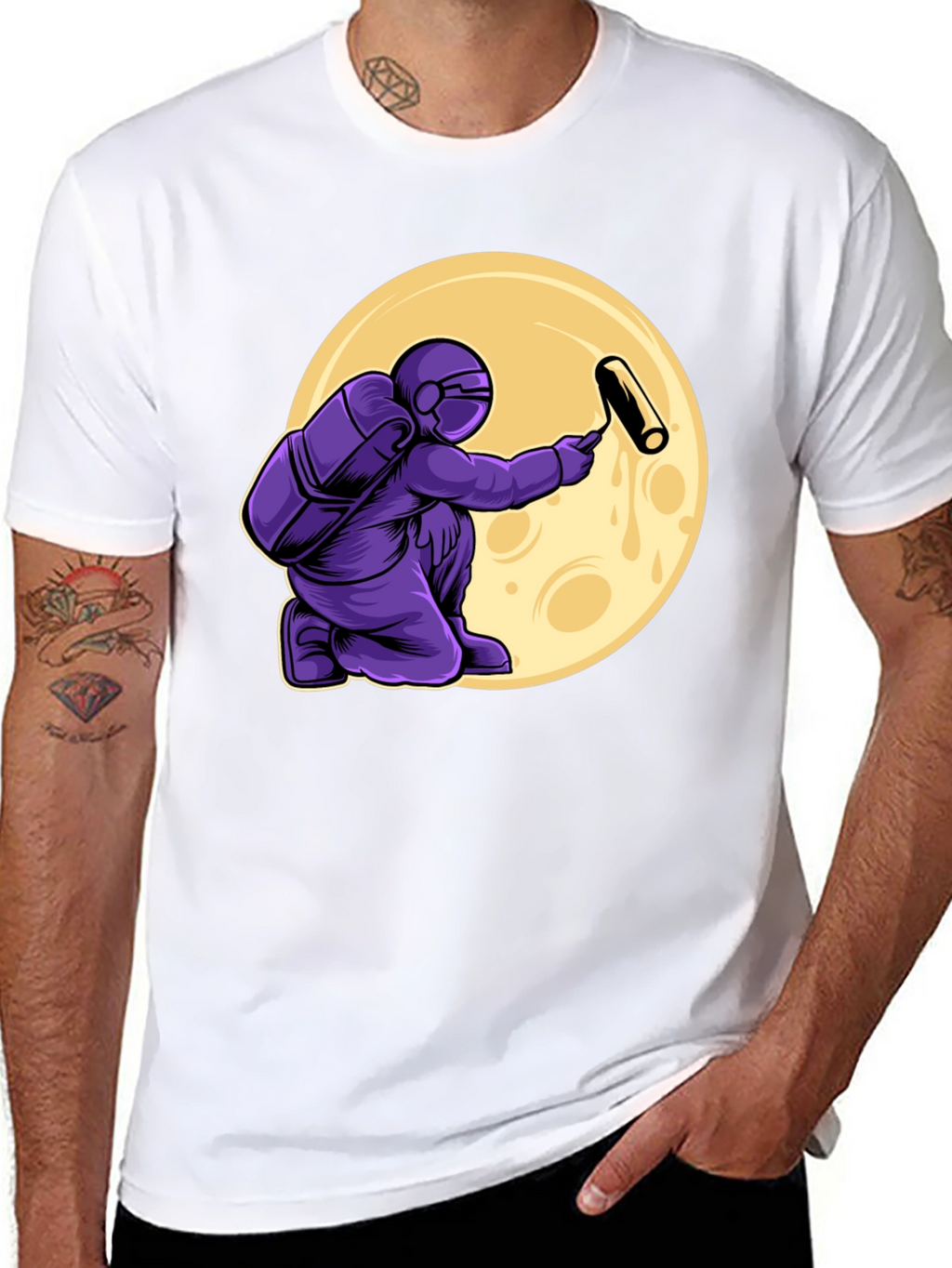 Astronaut Painting Moon T-Shirt - Graphic Tee