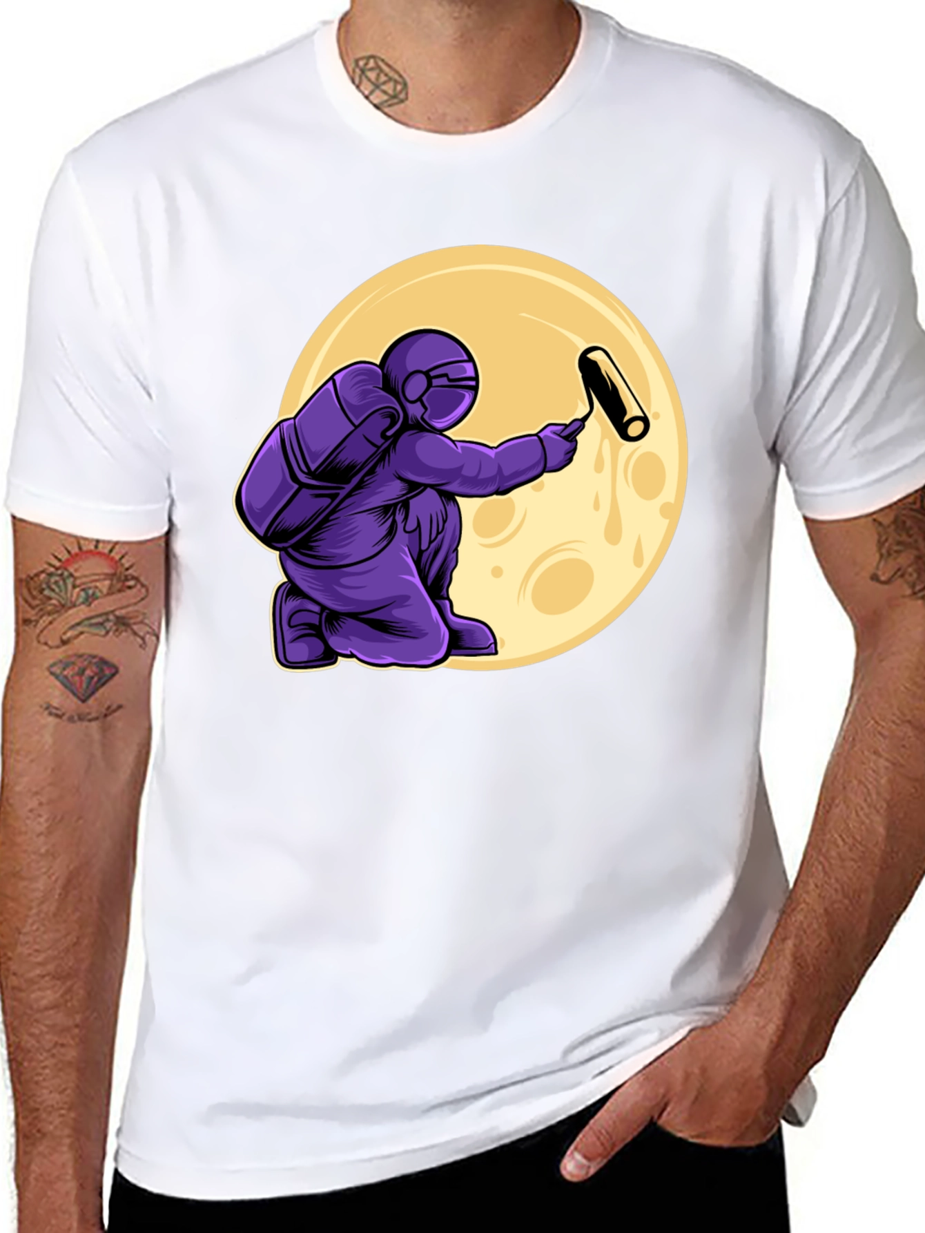Astronaut Painting Moon T-Shirt - Graphic Tee