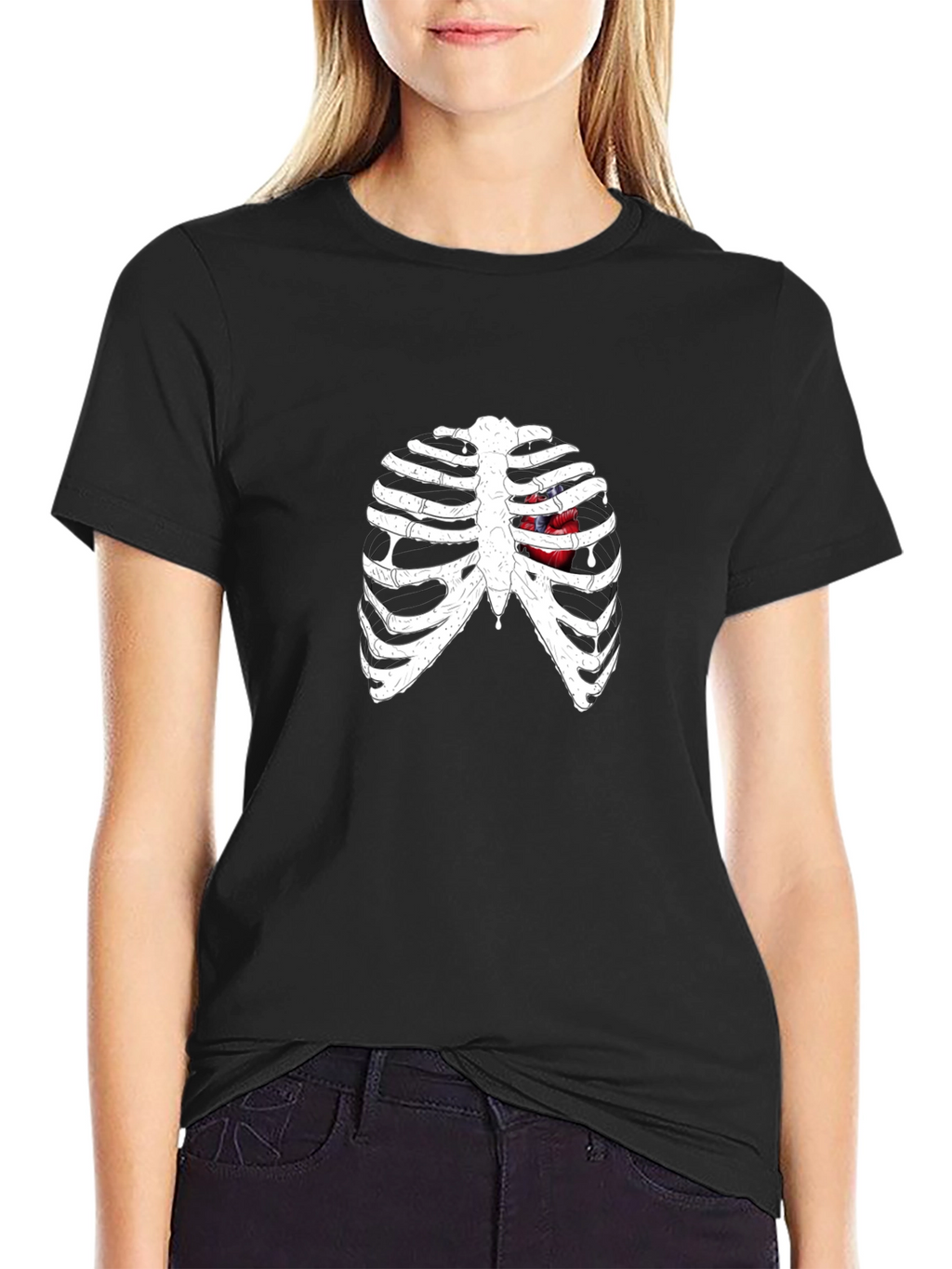 Rib Cage Heart Graphic Black T-Shirt