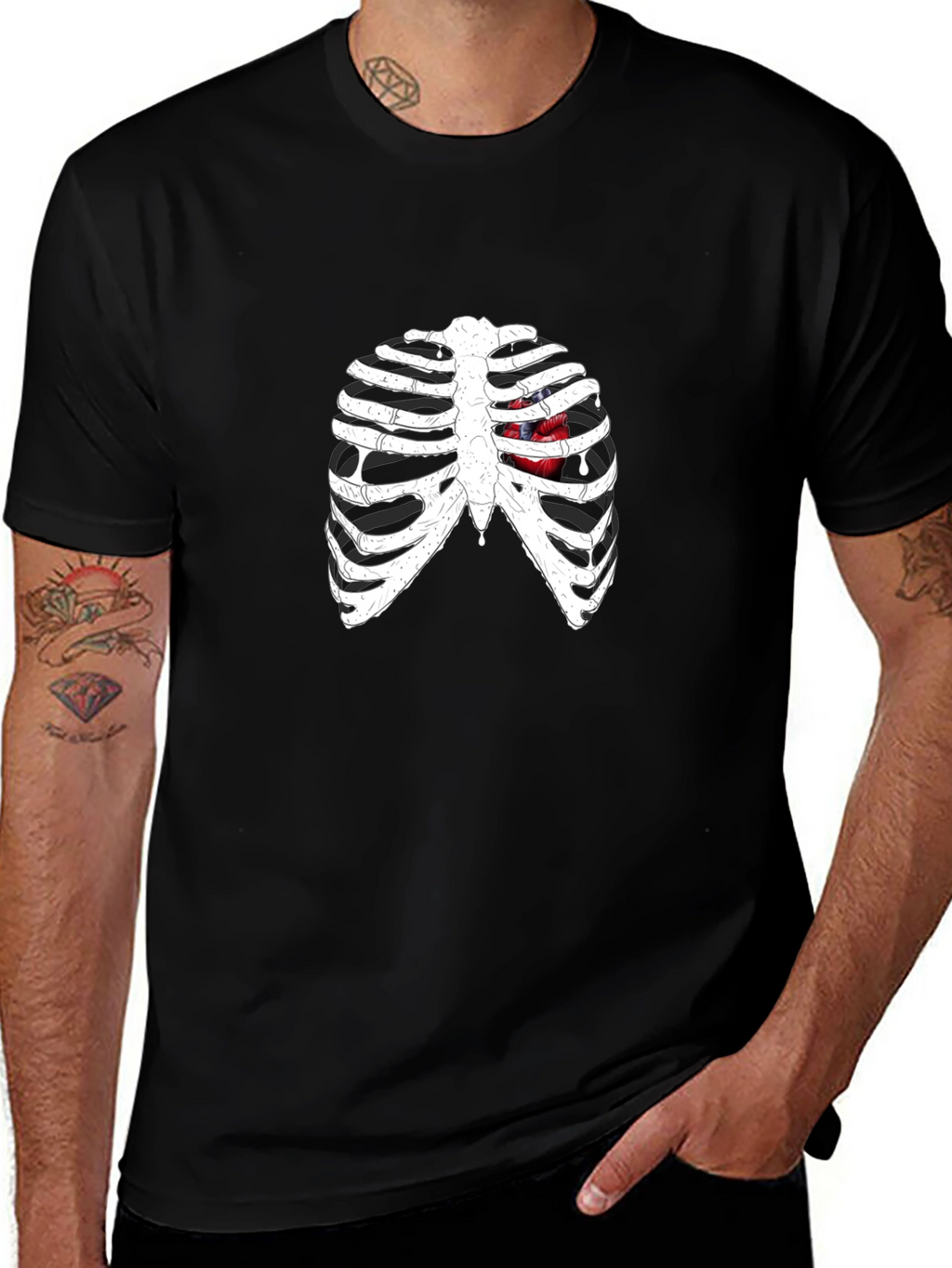 Rib Cage Heart Graphic Black T-Shirt