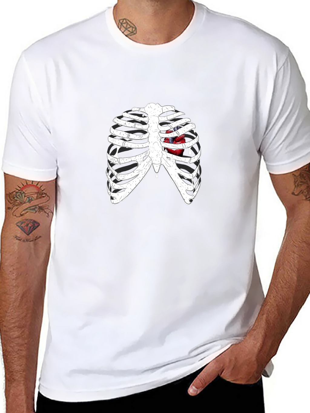 Rib Cage Heart Graphic Black T-Shirt