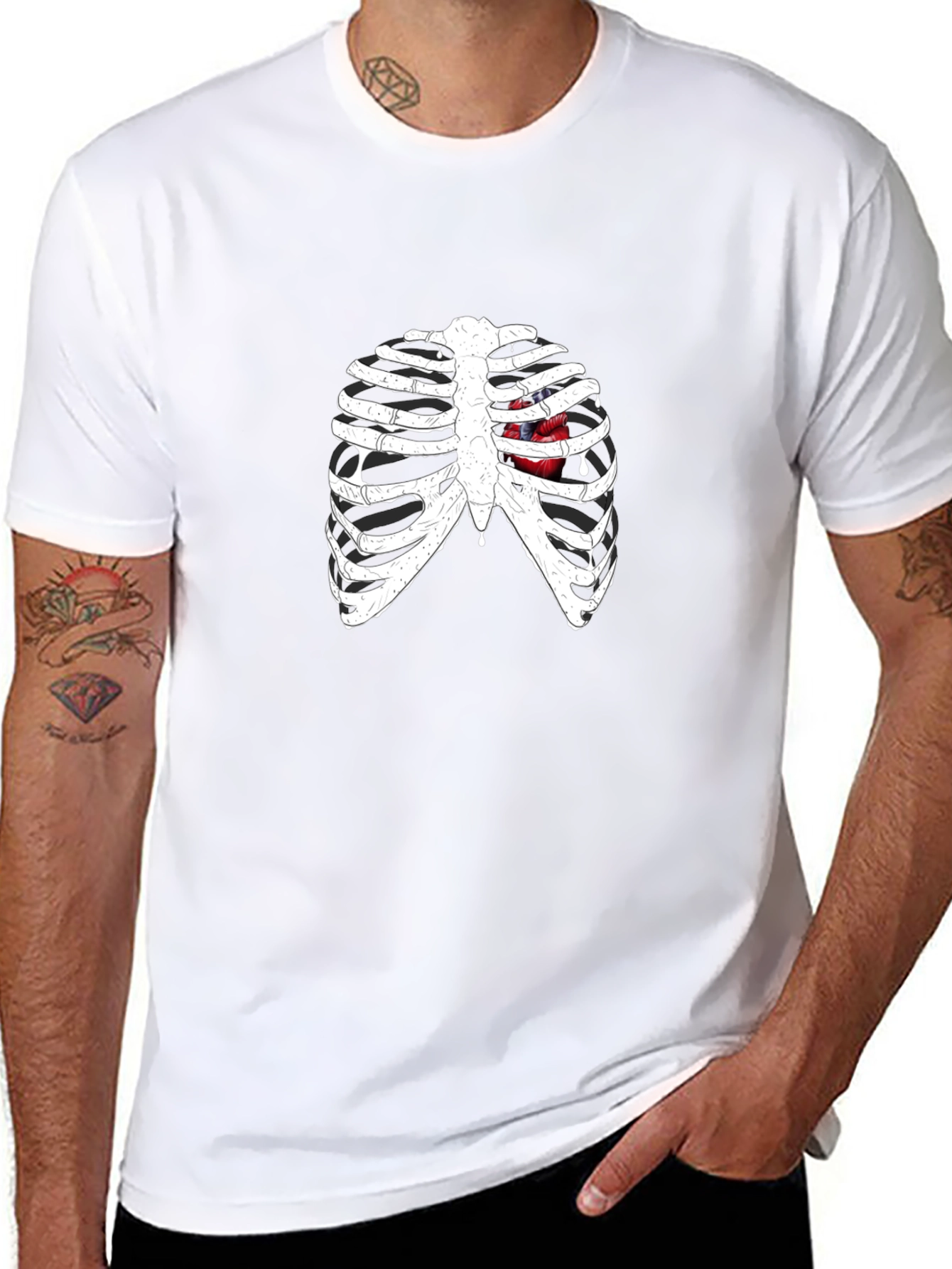 Rib Cage Heart Graphic Black T-Shirt
