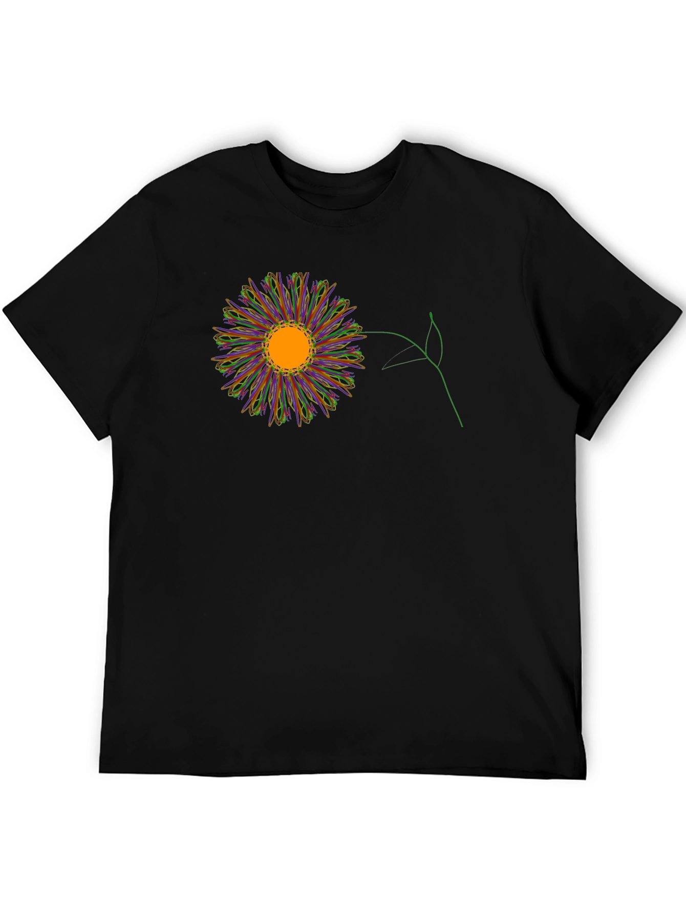 Black T-Shirt with Colorful Flower Graphic
