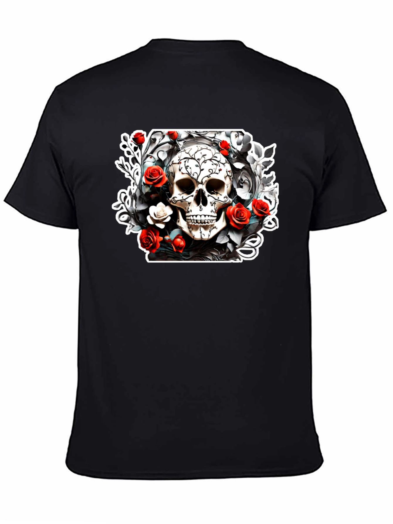 Skull & Roses Graphic Tee - Black Cotton T-Shirt