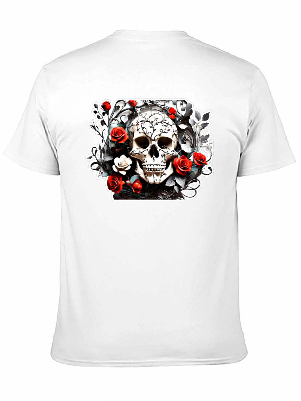 Skull & Roses Graphic Tee - Black Cotton T-Shirt
