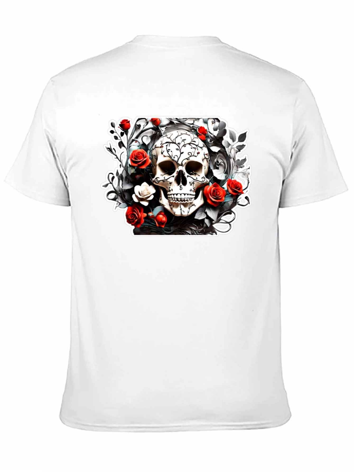 Skull & Roses Graphic Tee - Black Cotton T-Shirt