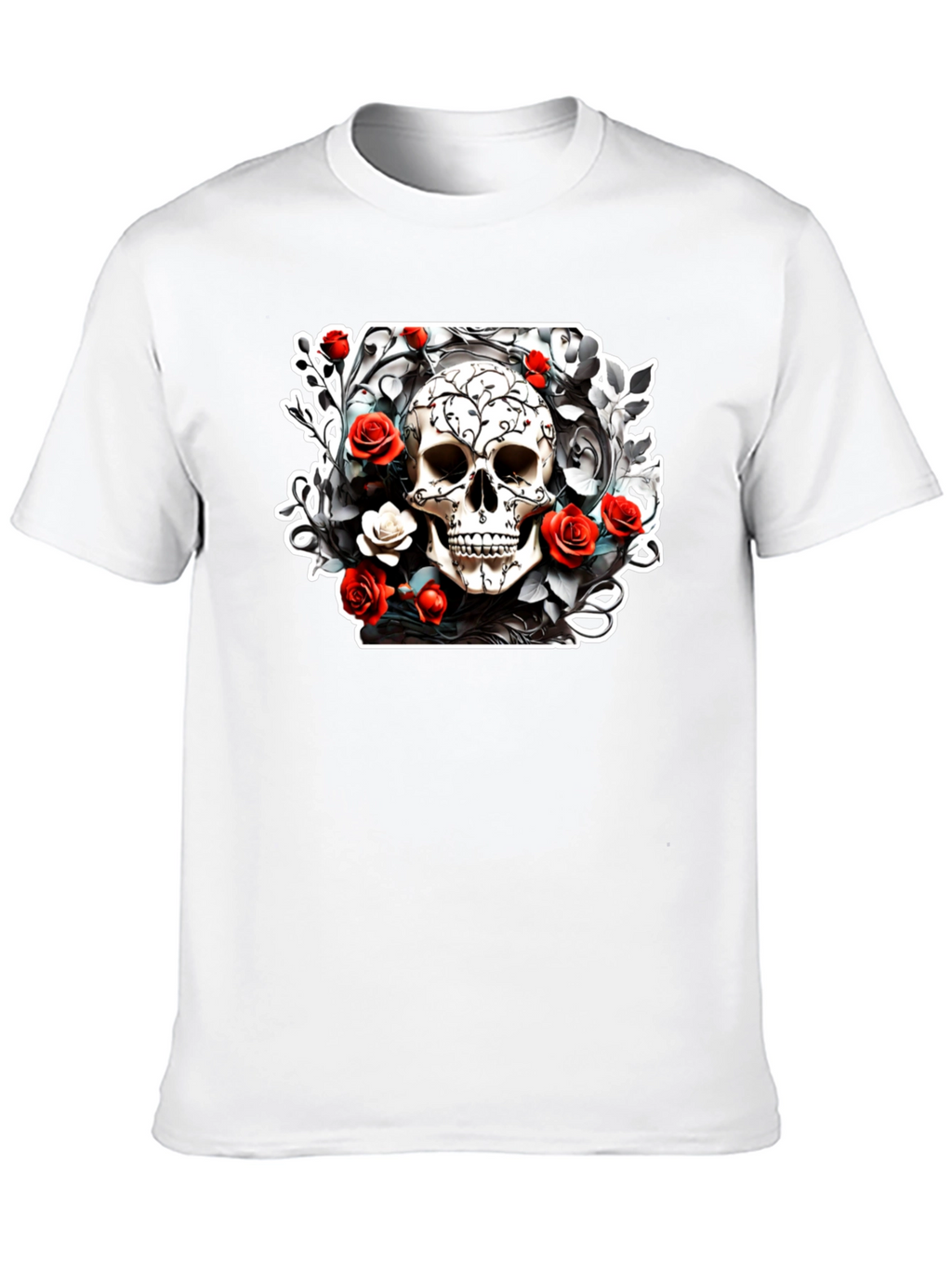 Skull & Roses Graphic Tee - Black Cotton T-Shirt