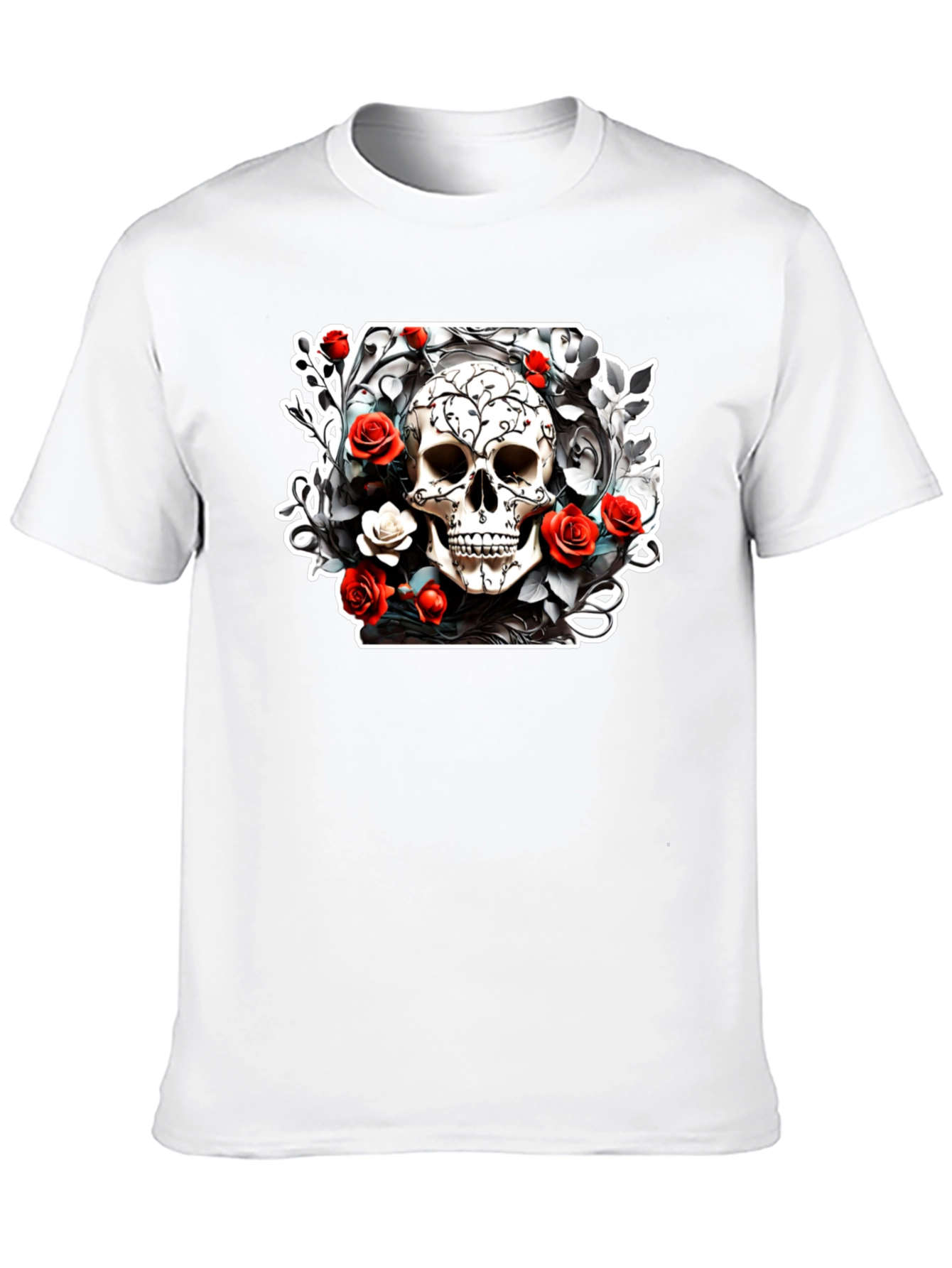 Skull & Roses Graphic Tee - Black Cotton T-Shirt