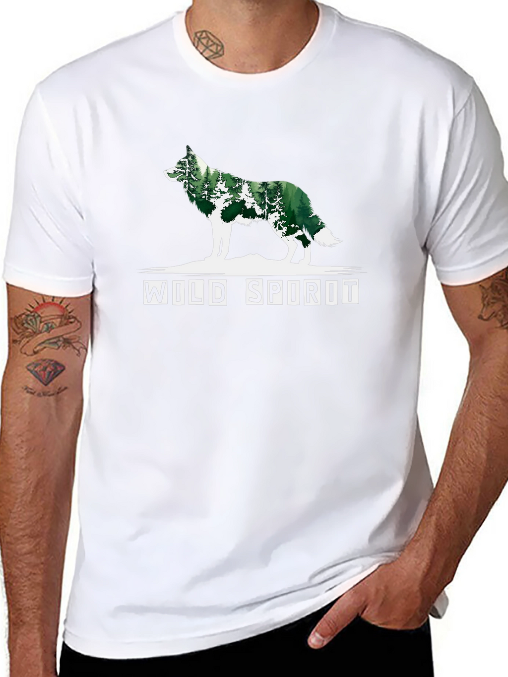 Wild Spirit Wolf Forest Graphic Tee - Black