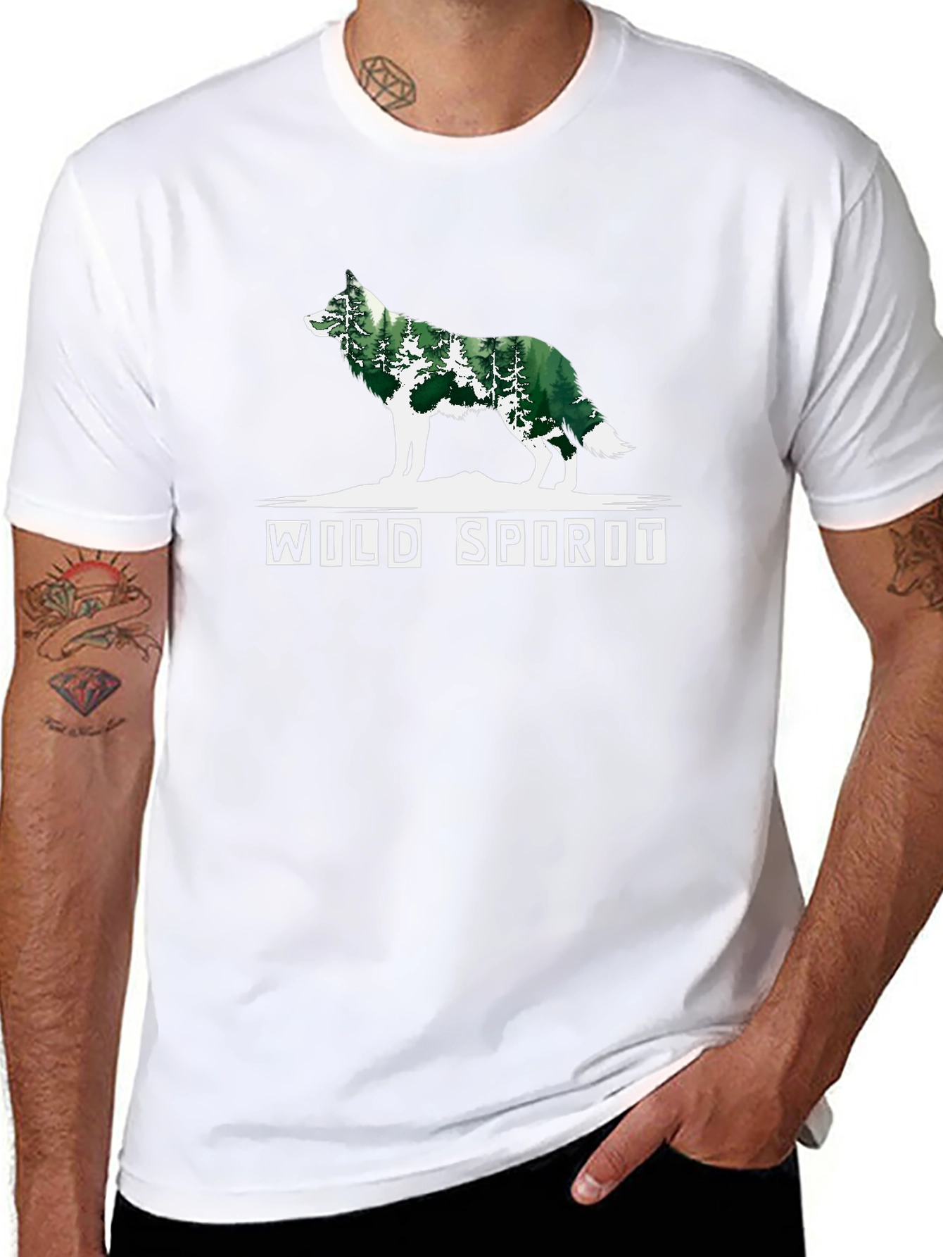 Wild Spirit Wolf Forest Graphic Tee - Black