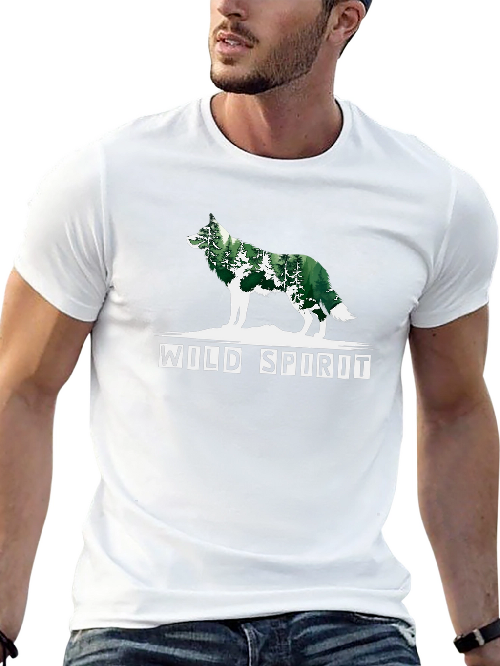 Wild Spirit Wolf Forest Graphic Tee - Black