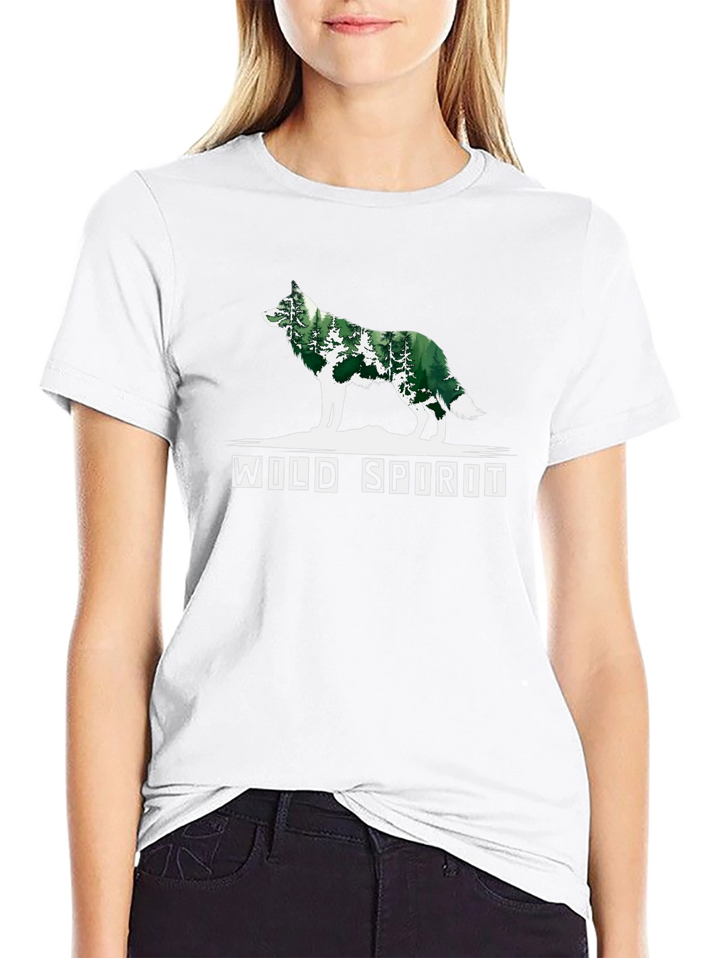 Wild Spirit Wolf Forest Graphic Tee - Black
