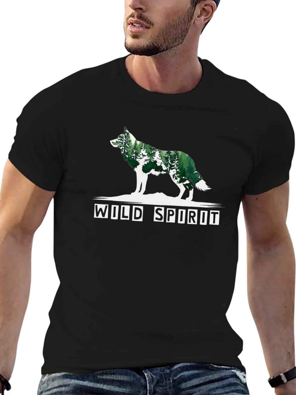 Wild Spirit Wolf Forest Graphic Tee - Black