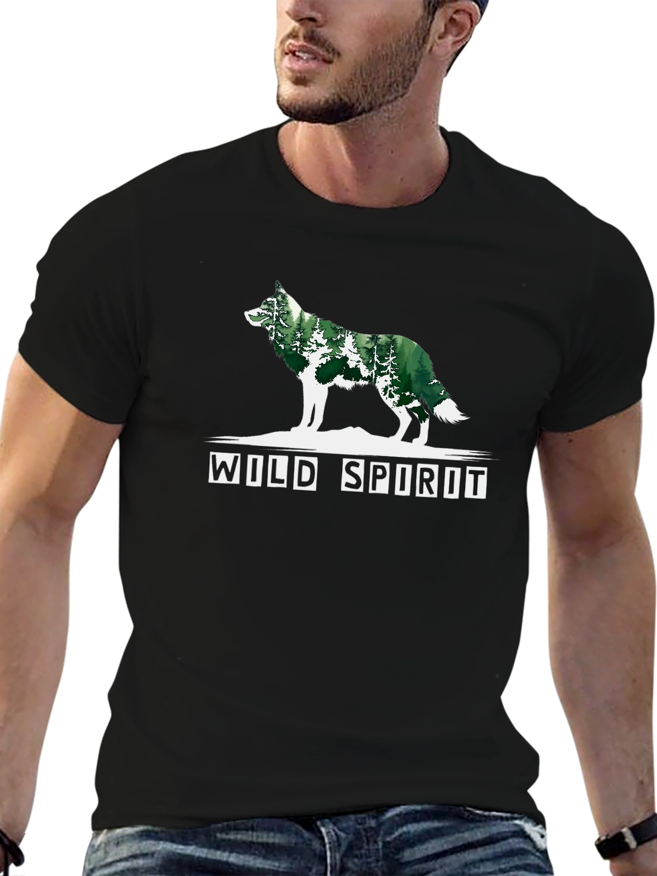 Wild Spirit Wolf Forest Graphic Tee - Black