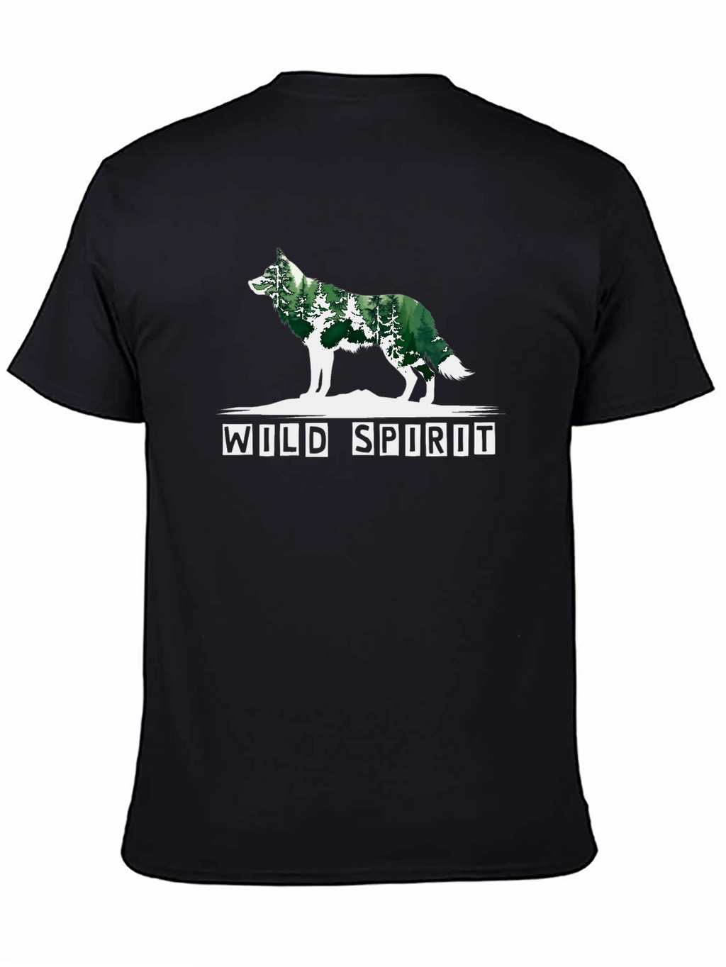 Wild Spirit Wolf Forest Graphic Tee - Black