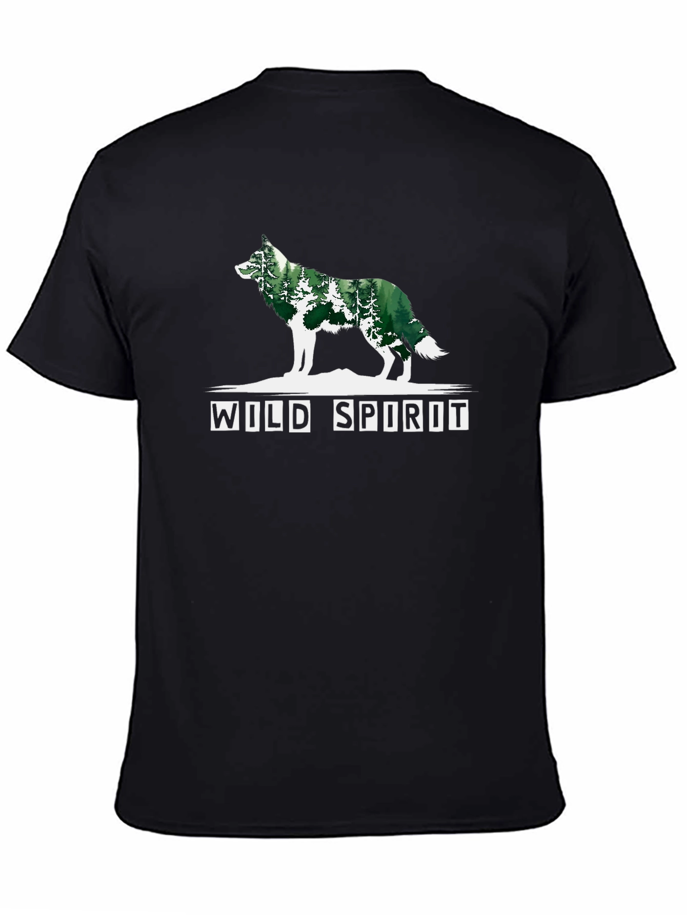 Wild Spirit Wolf Forest Graphic Tee - Black