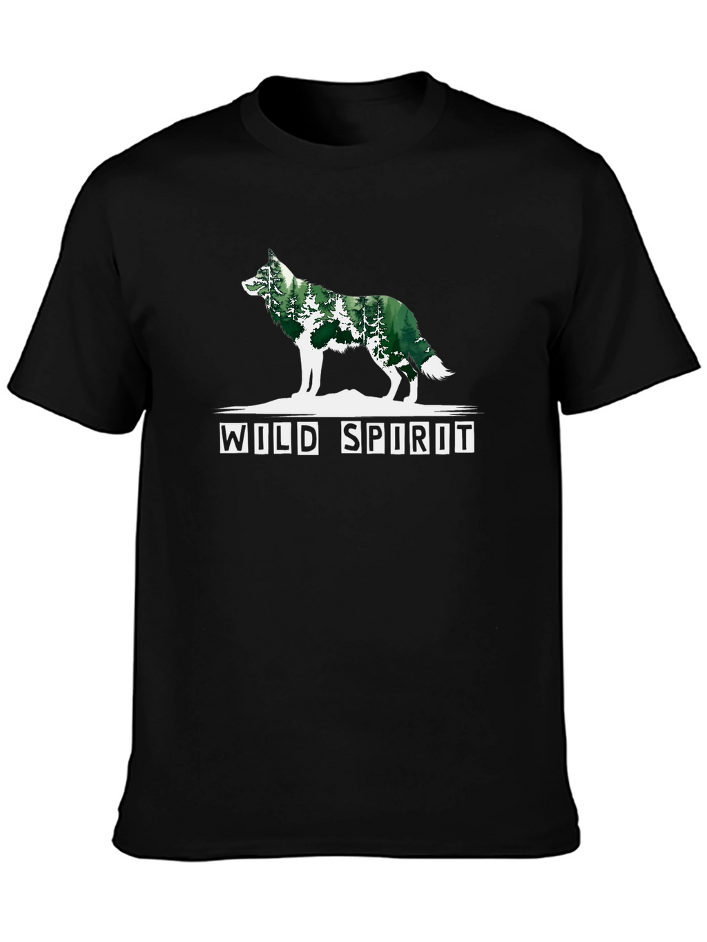 Wild Spirit Wolf Forest Graphic Tee - Black