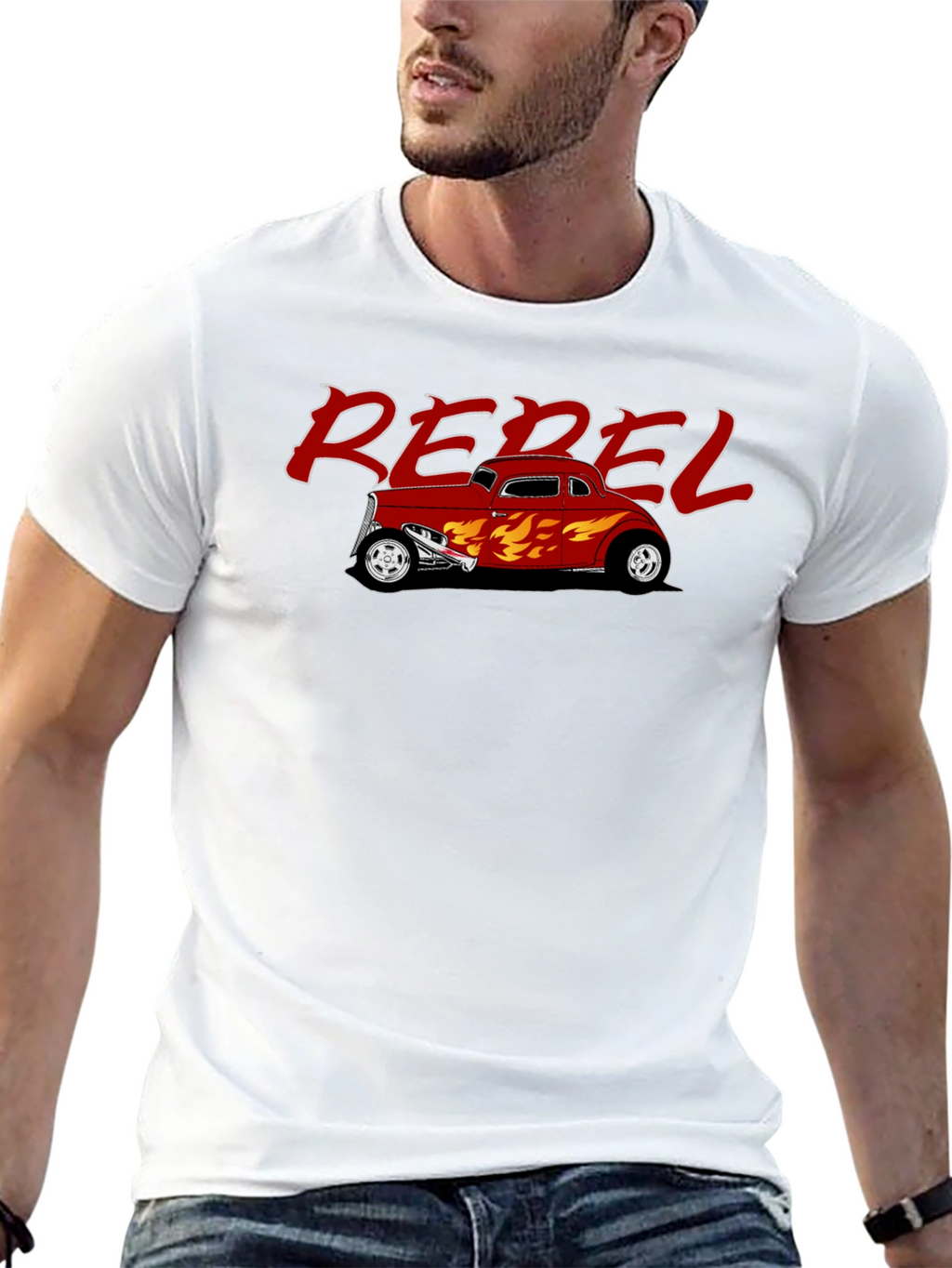 Rebel Hot Rod Flames Graphic T-Shirt