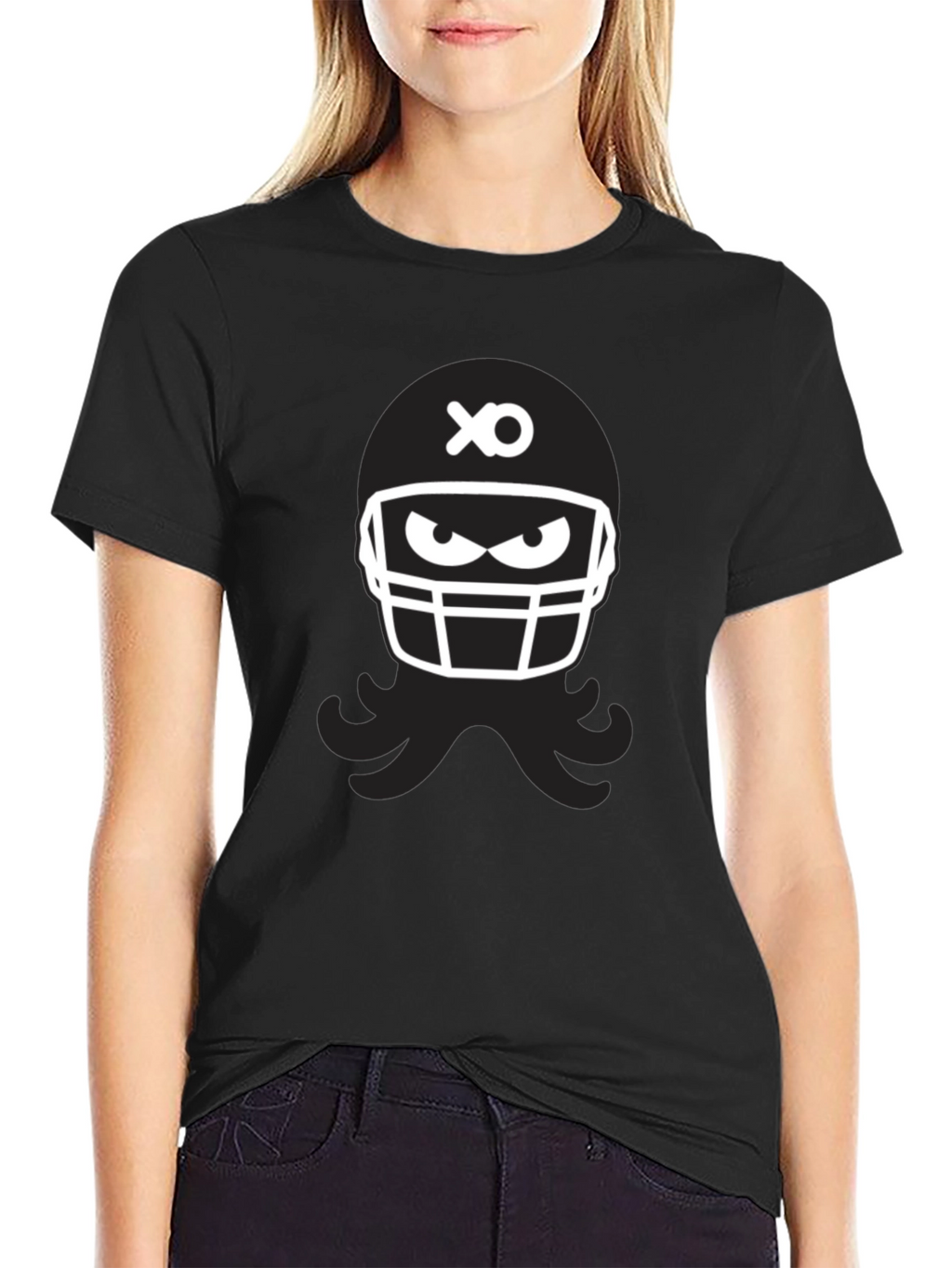 Black Football Helmet Graphic Tee