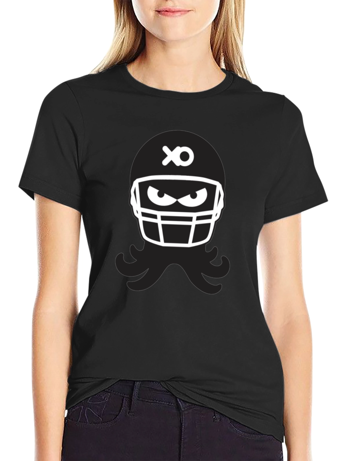Black Football Helmet Graphic Tee