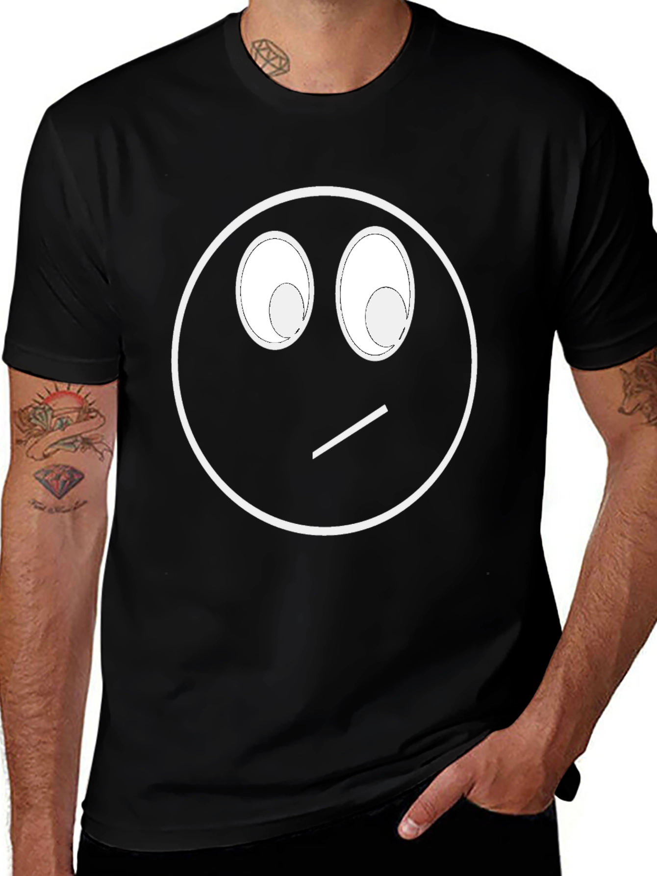 Funny Skeptical Smiley Face Graphic T-Shirt